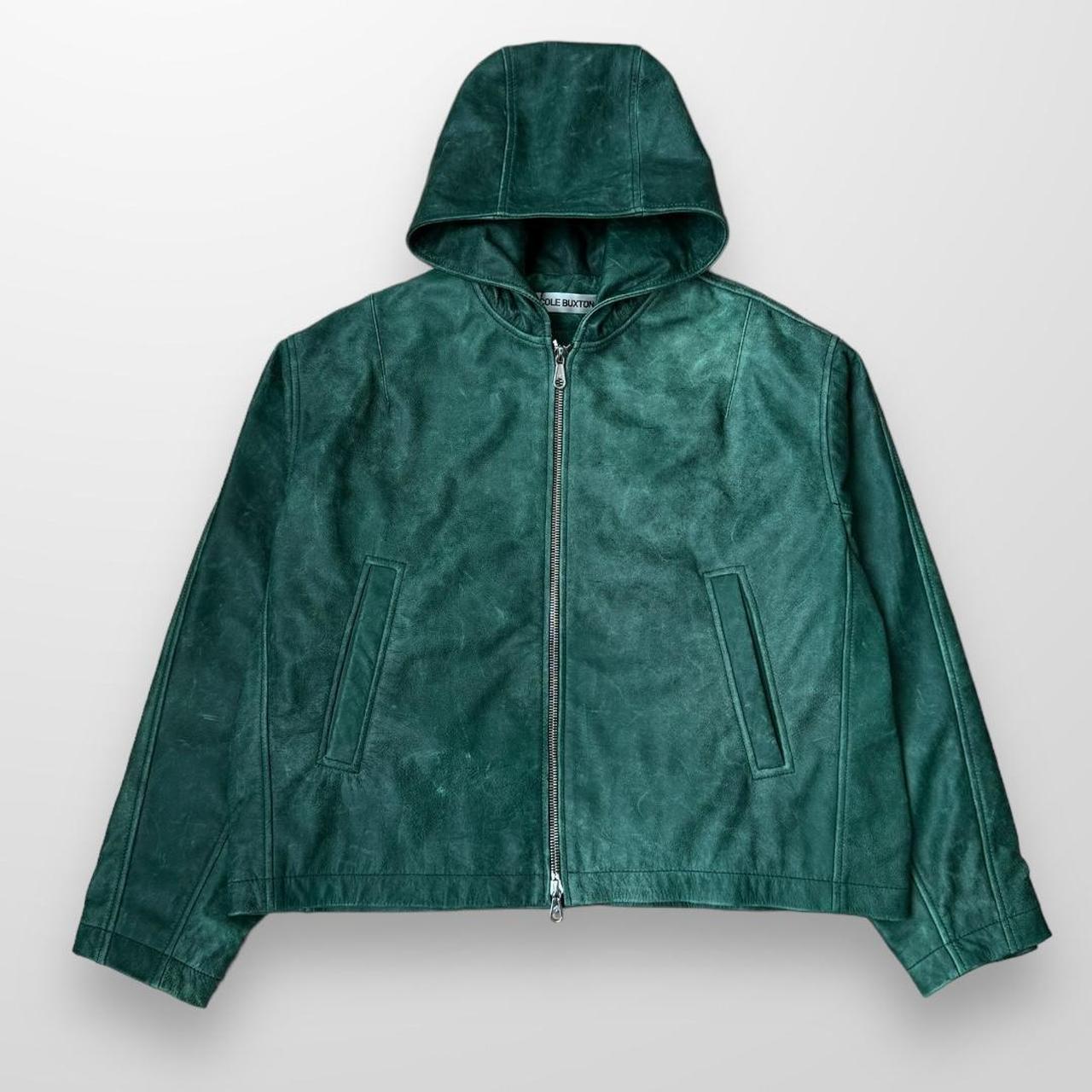 Cole Buxton CB Hooded Leather Jacket In Green