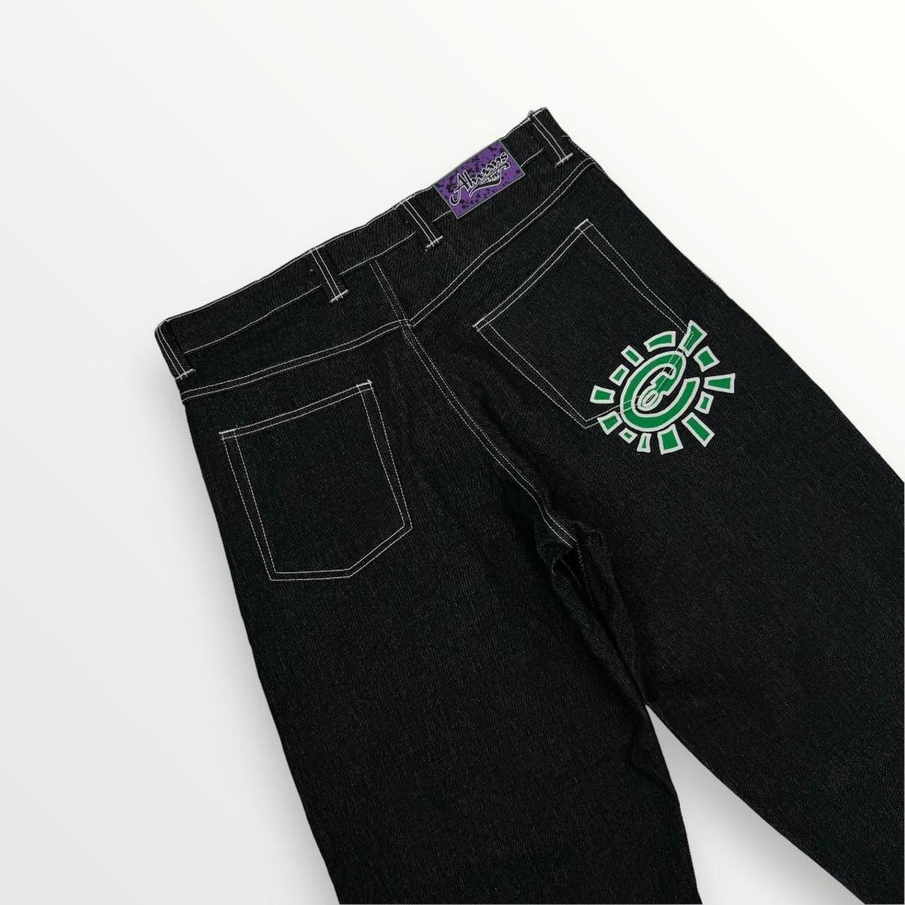 ADWYSD Relaxed Jeans In Indigo Black W/ Green Print