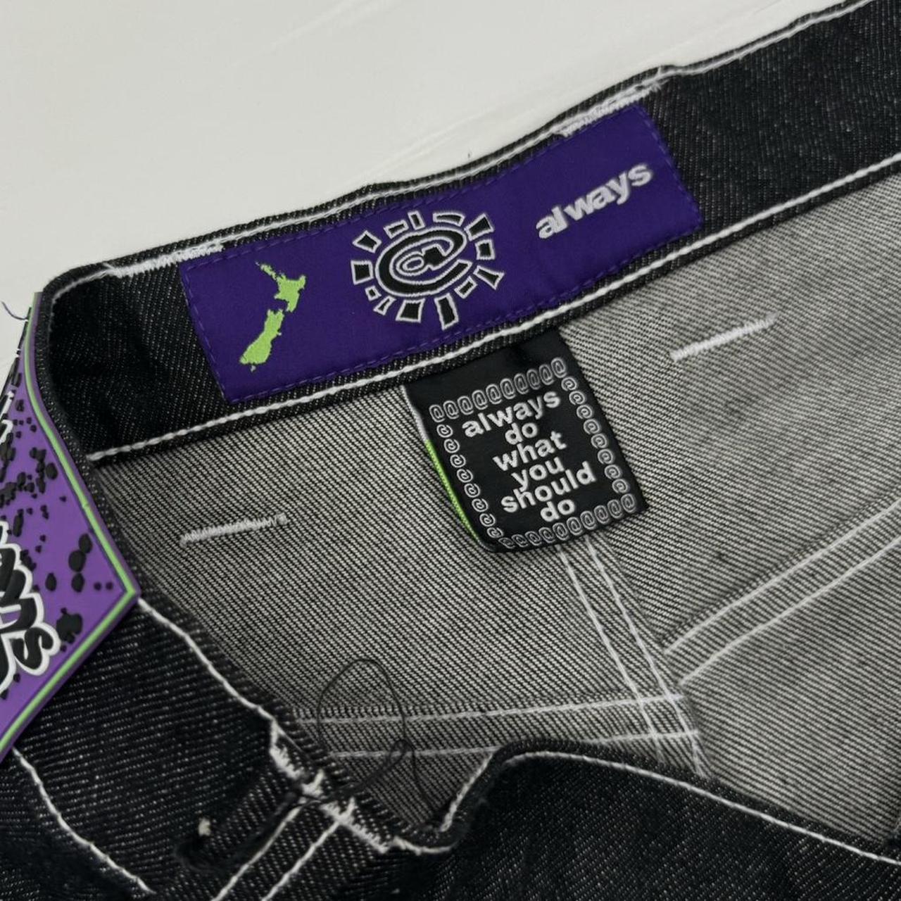ADWYSD Relaxed Jeans In Indigo Black W/ Green Print