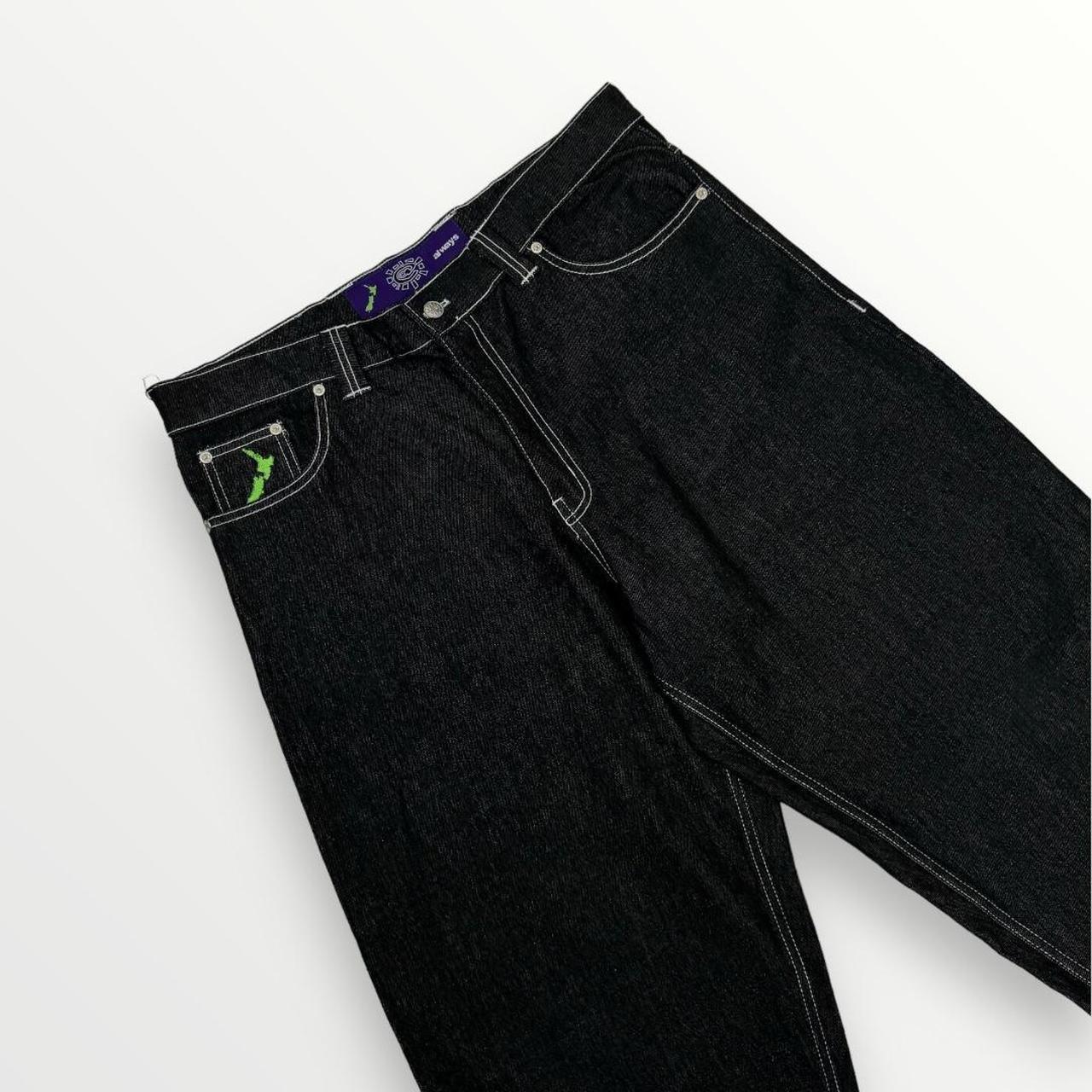 ADWYSD Relaxed Jeans In Indigo Black W/ Green Print