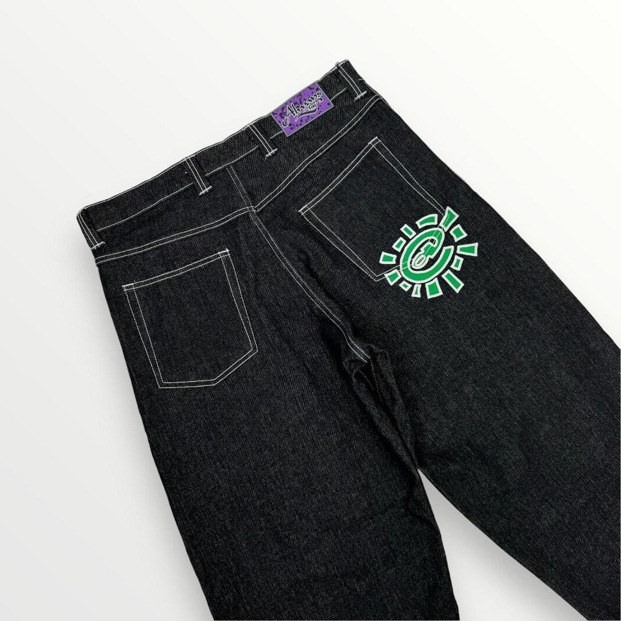 ADWYSD Relaxed Jeans In Indigo Black W/ Green Print