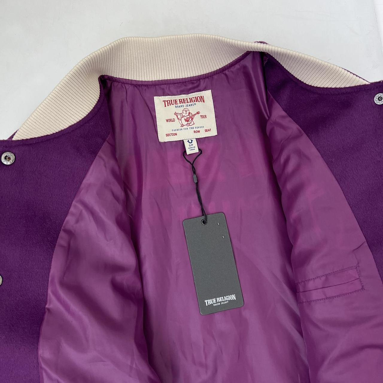 True Religion Varsity Jacket In Purple & Cream