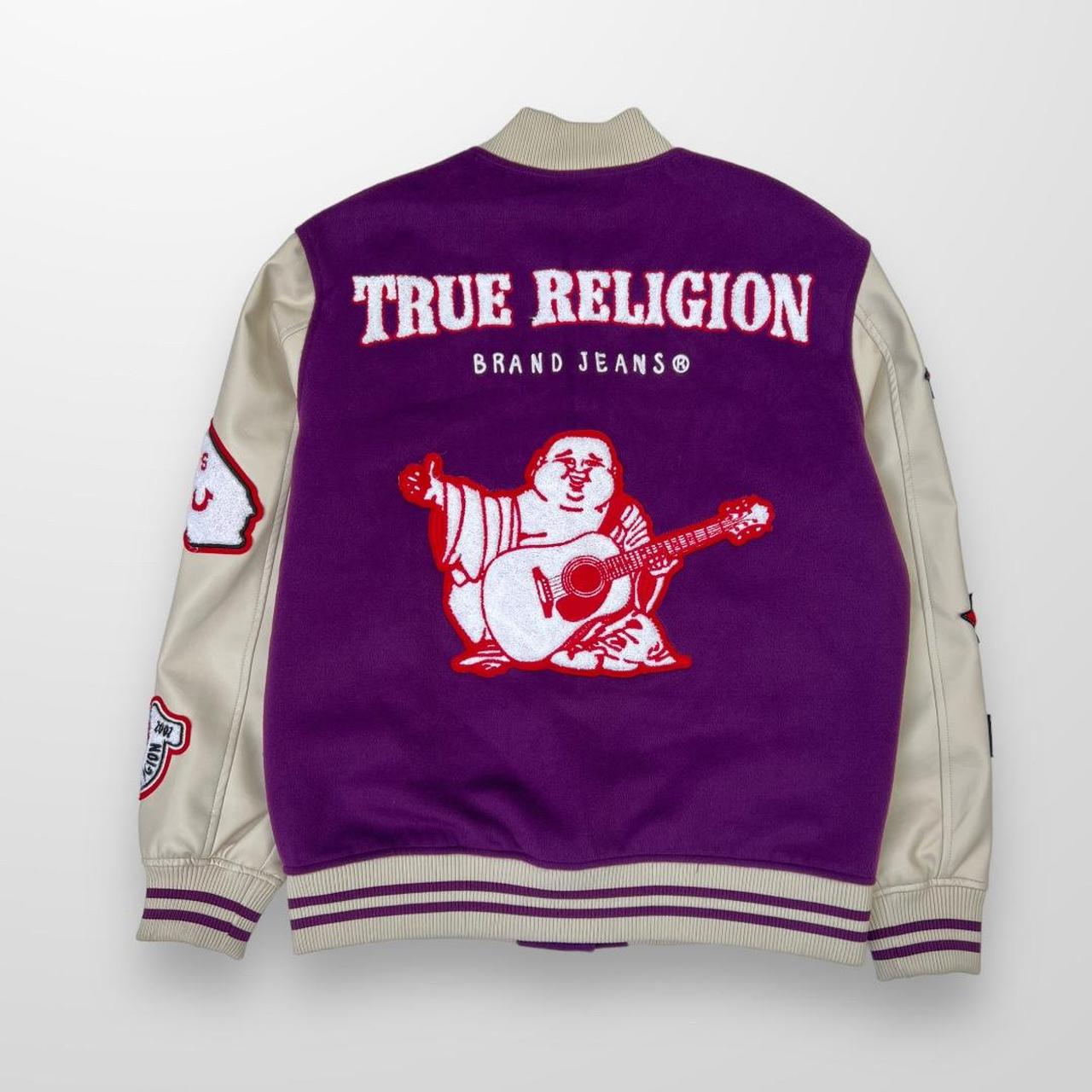 True Religion Varsity Jacket In Purple & Cream