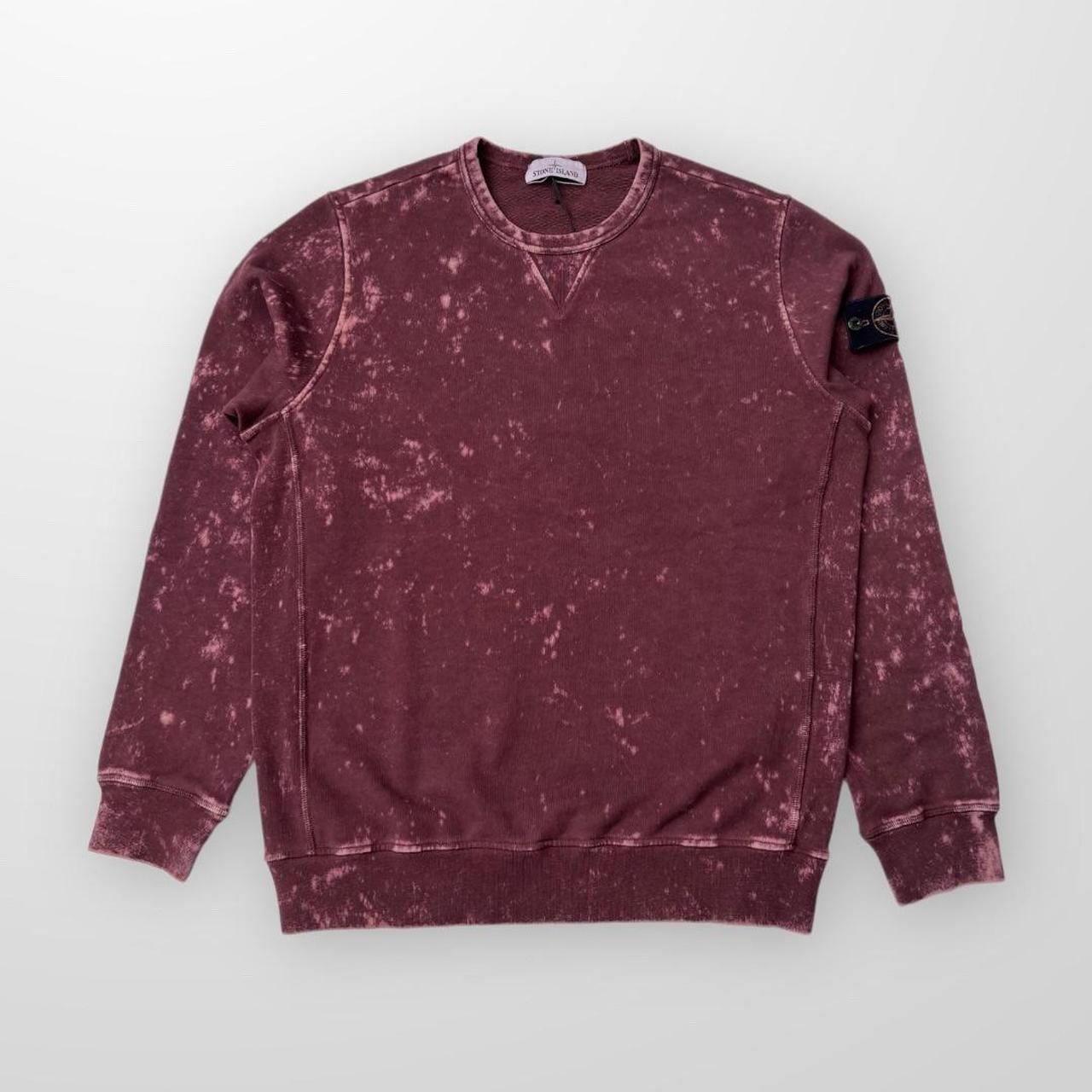 Stone Island Crewneck Sweatshirt In Off-Dye OVD Treatment Garment Dyed / Burgundy