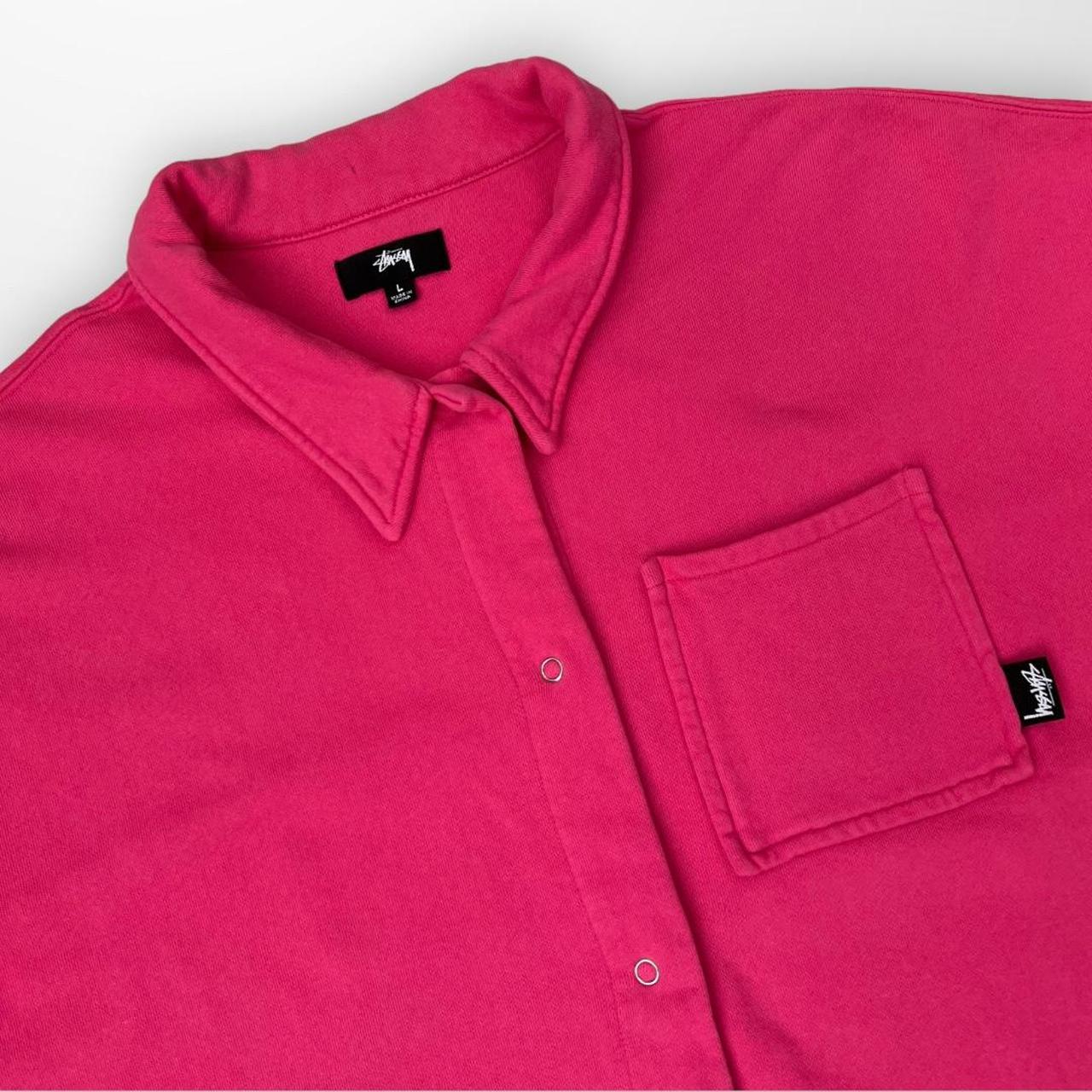 Stussy Huron Shirt / Button Up Sweatshirt In Hit Pink