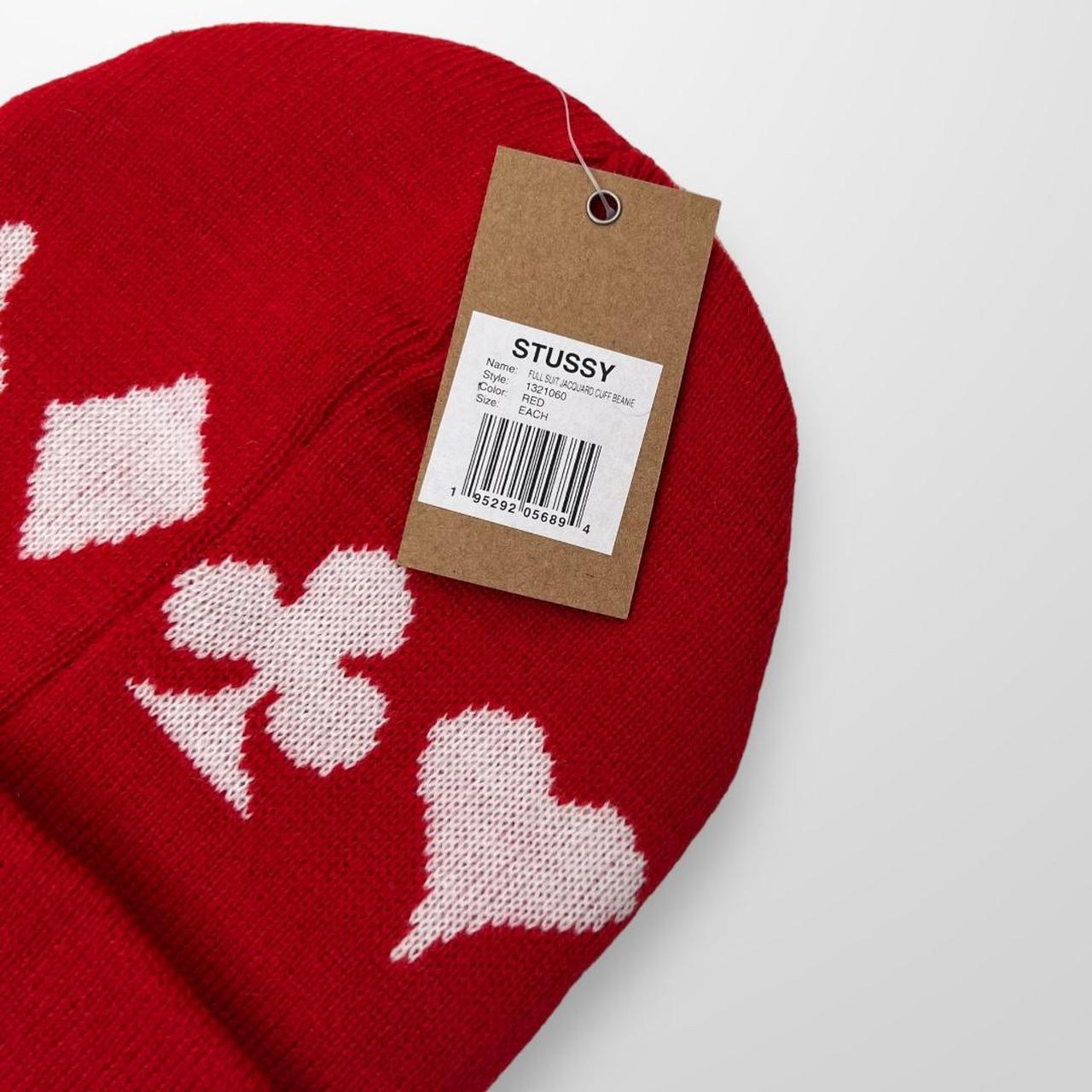 Stussy Luxury Logo Spade Beanie In Red & White