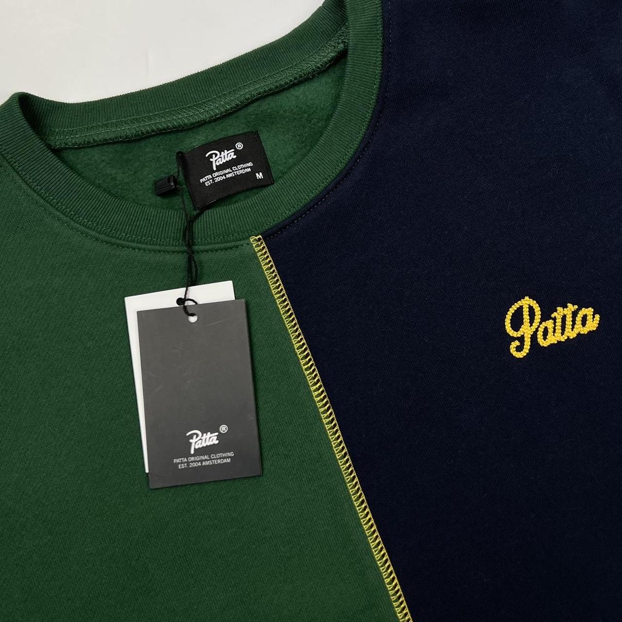 Patta Colour Block Crewneck Sweatshirt In Dark Green & Sky Captain
