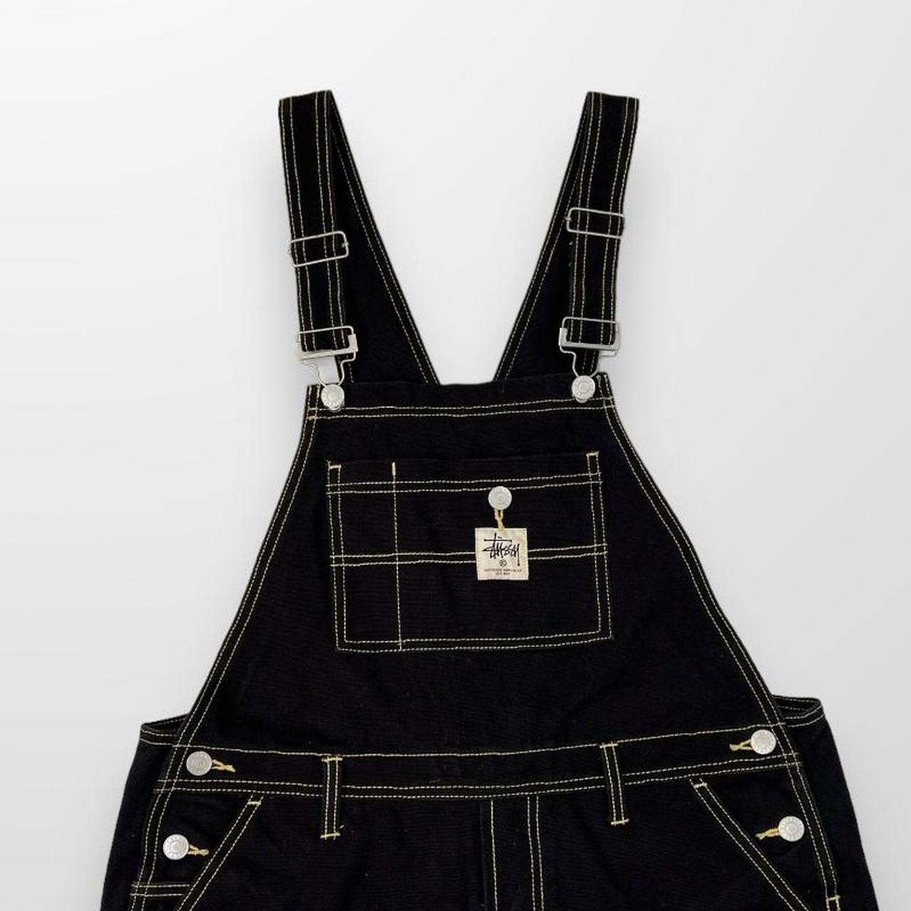 Stussy Dungarees In Black W/ Contrast Stitching