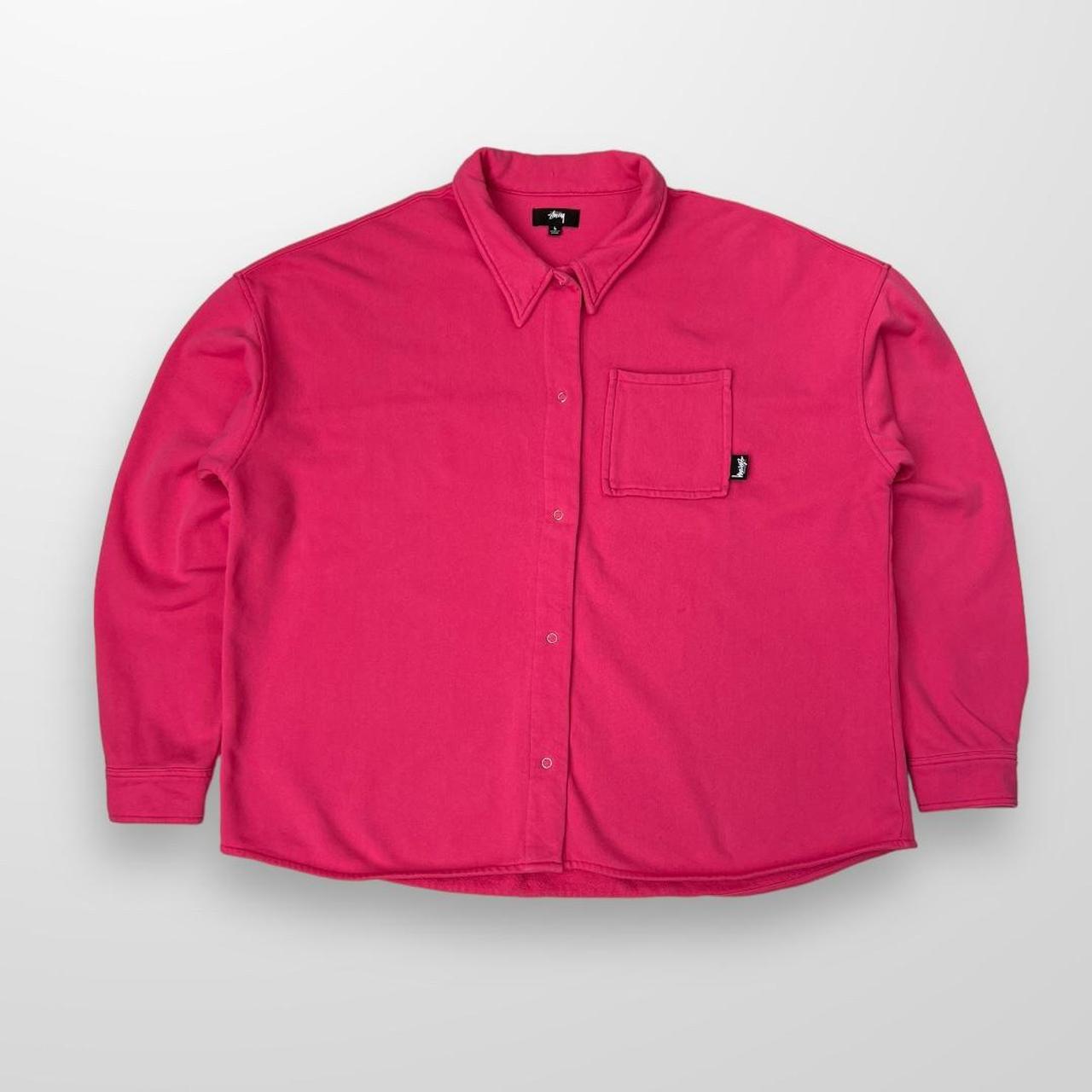 Stussy Huron Shirt / Button Up Sweatshirt In Hit Pink