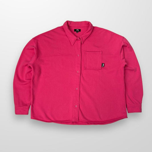 Stussy Huron Shirt / Button Up Sweatshirt In Hit Pink