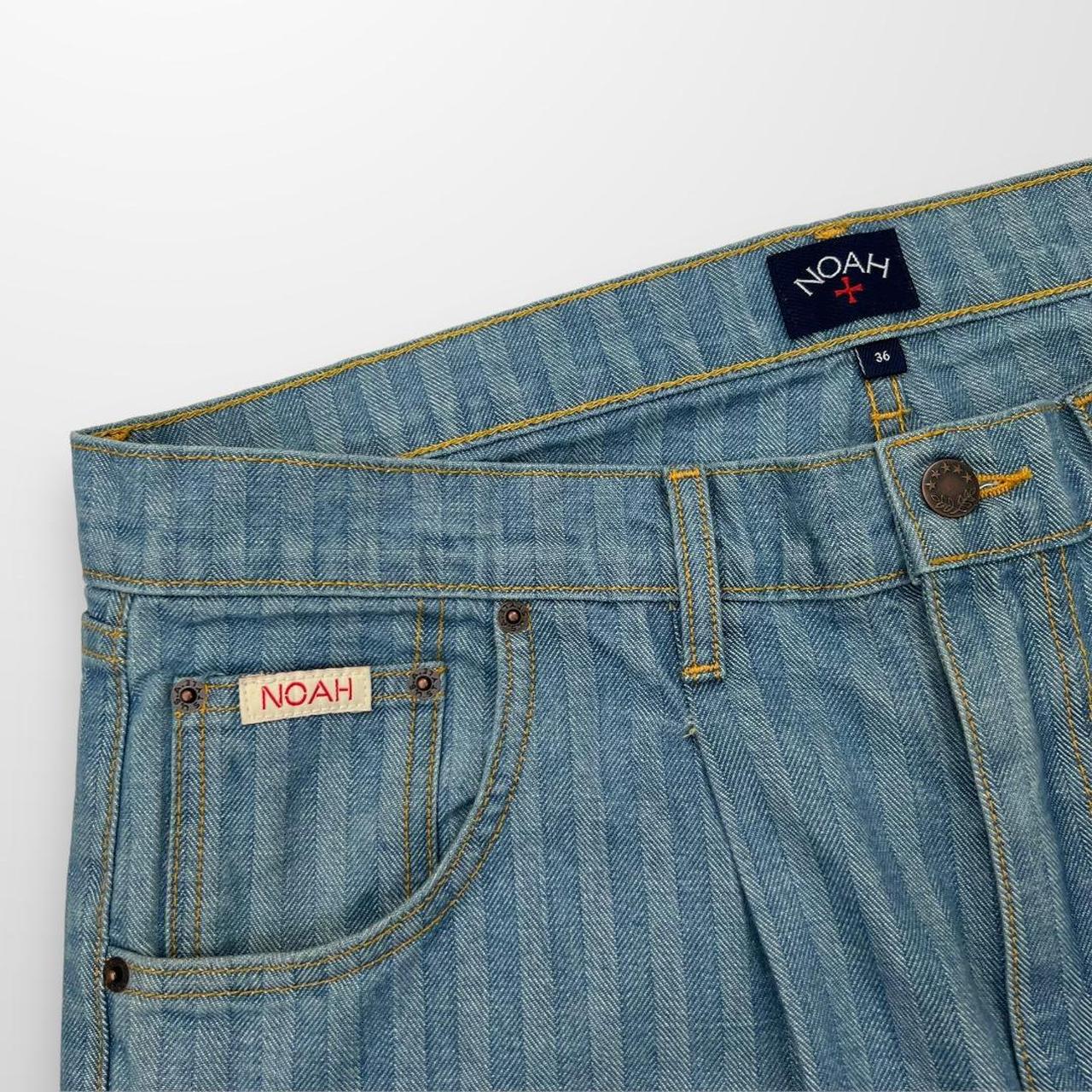 Noah Pleated Striped Jeans In Two Tone Stone Wash Blue