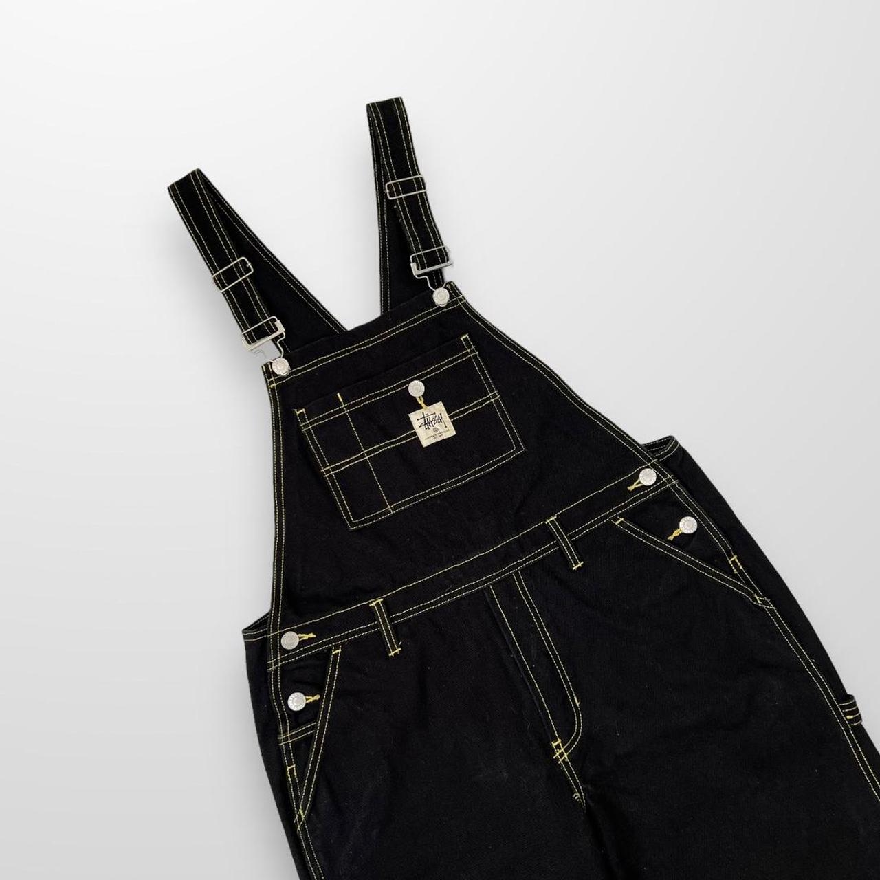 Stussy Dungarees In Black W/ Contrast Stitching