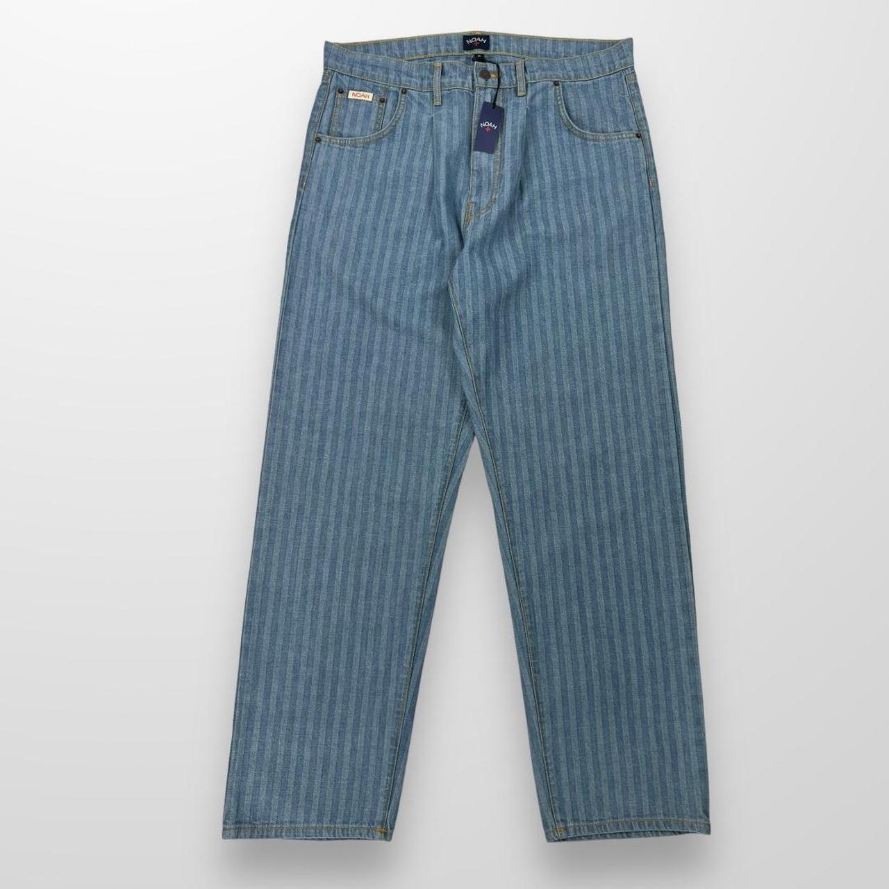 Noah Pleated Striped Jeans In Two Tone Stone Wash Blue