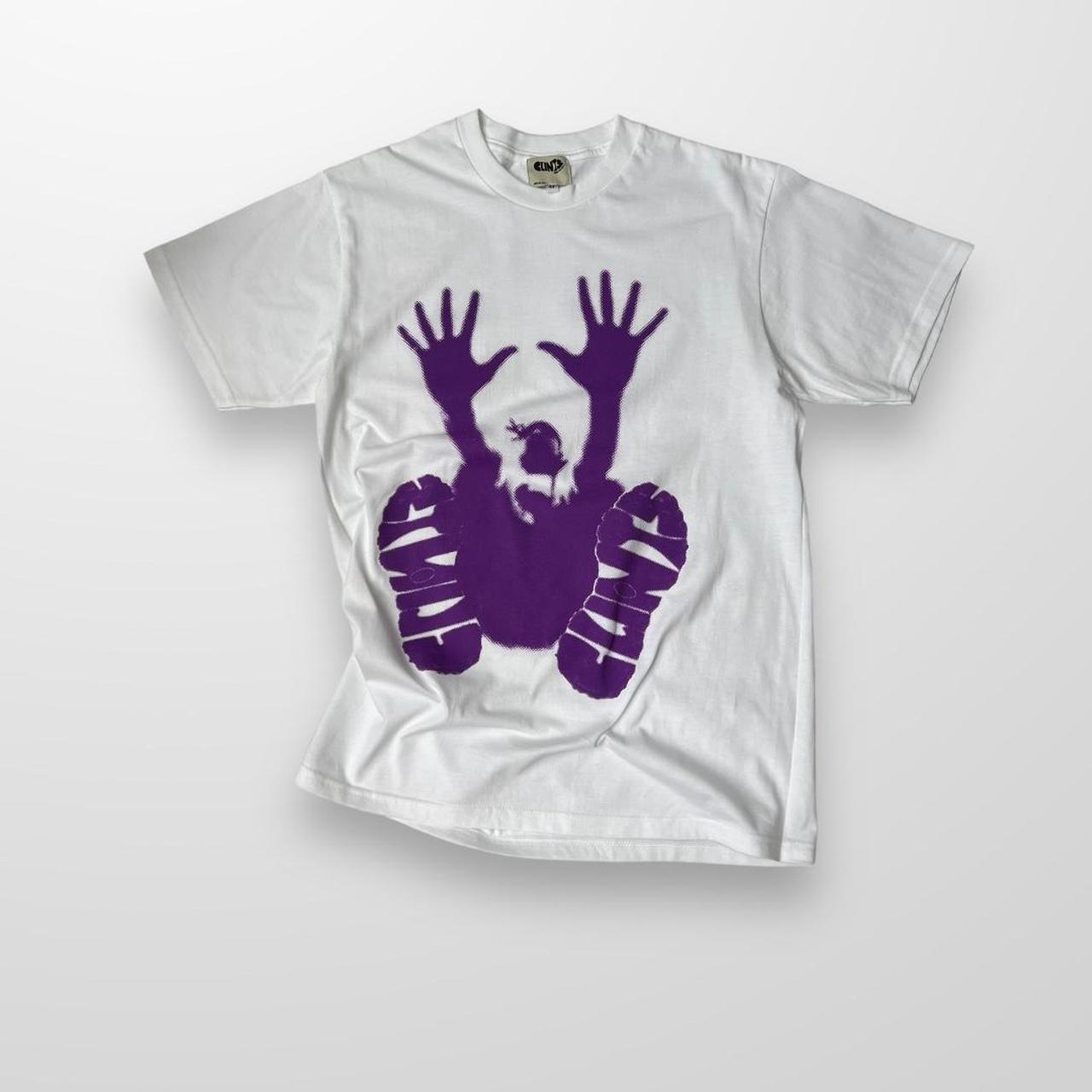 Clints 3rd Anniversary Stencil T-Shirt In White & Purple