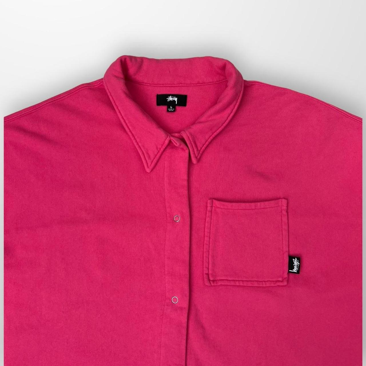 Stussy Huron Shirt / Button Up Sweatshirt In Hit Pink
