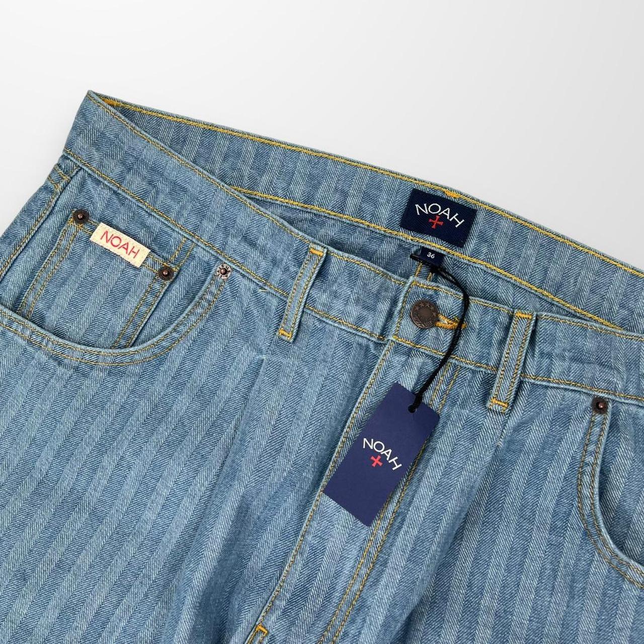 Noah Pleated Striped Jeans In Two Tone Stone Wash Blue