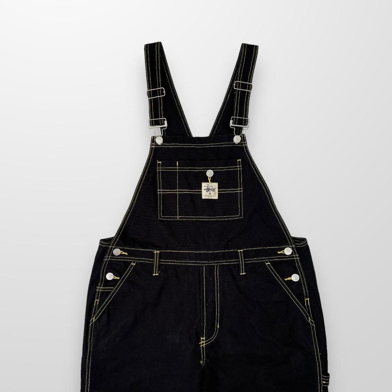 Stussy Dungarees In Black W/ Contrast Stitching