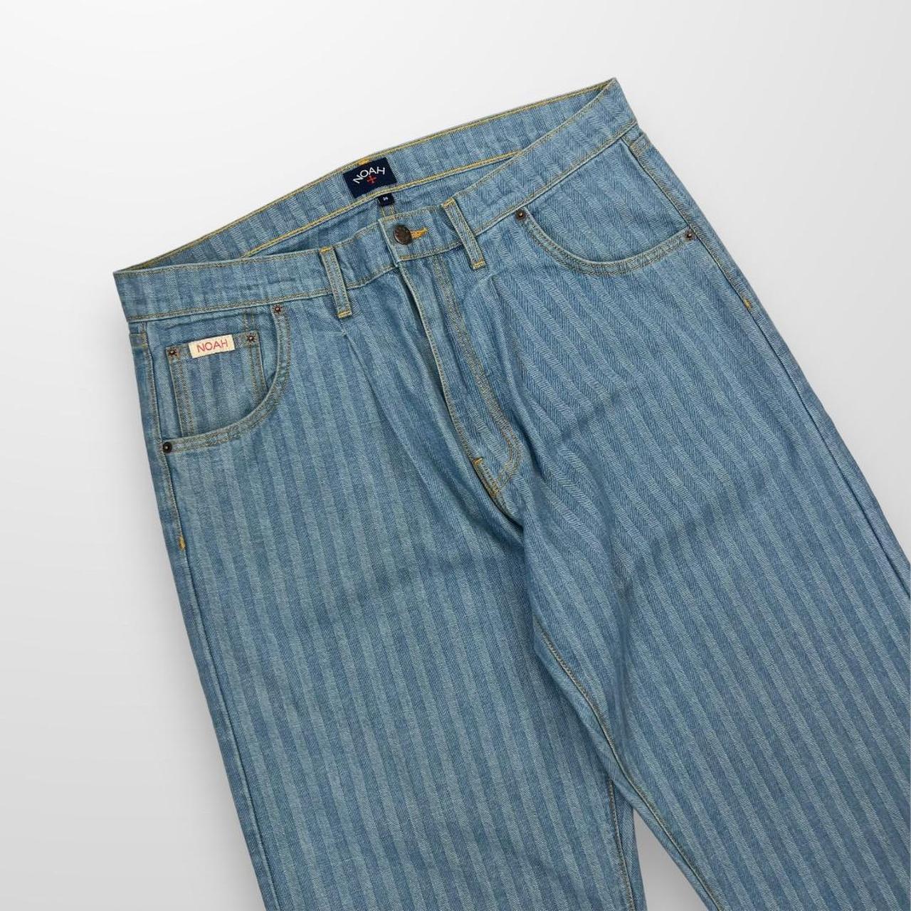 Noah Pleated Striped Jeans In Two Tone Stone Wash Blue