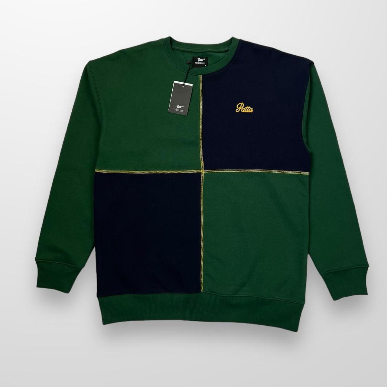 Patta Colour Block Crewneck Sweatshirt In Dark Green & Sky Captain
