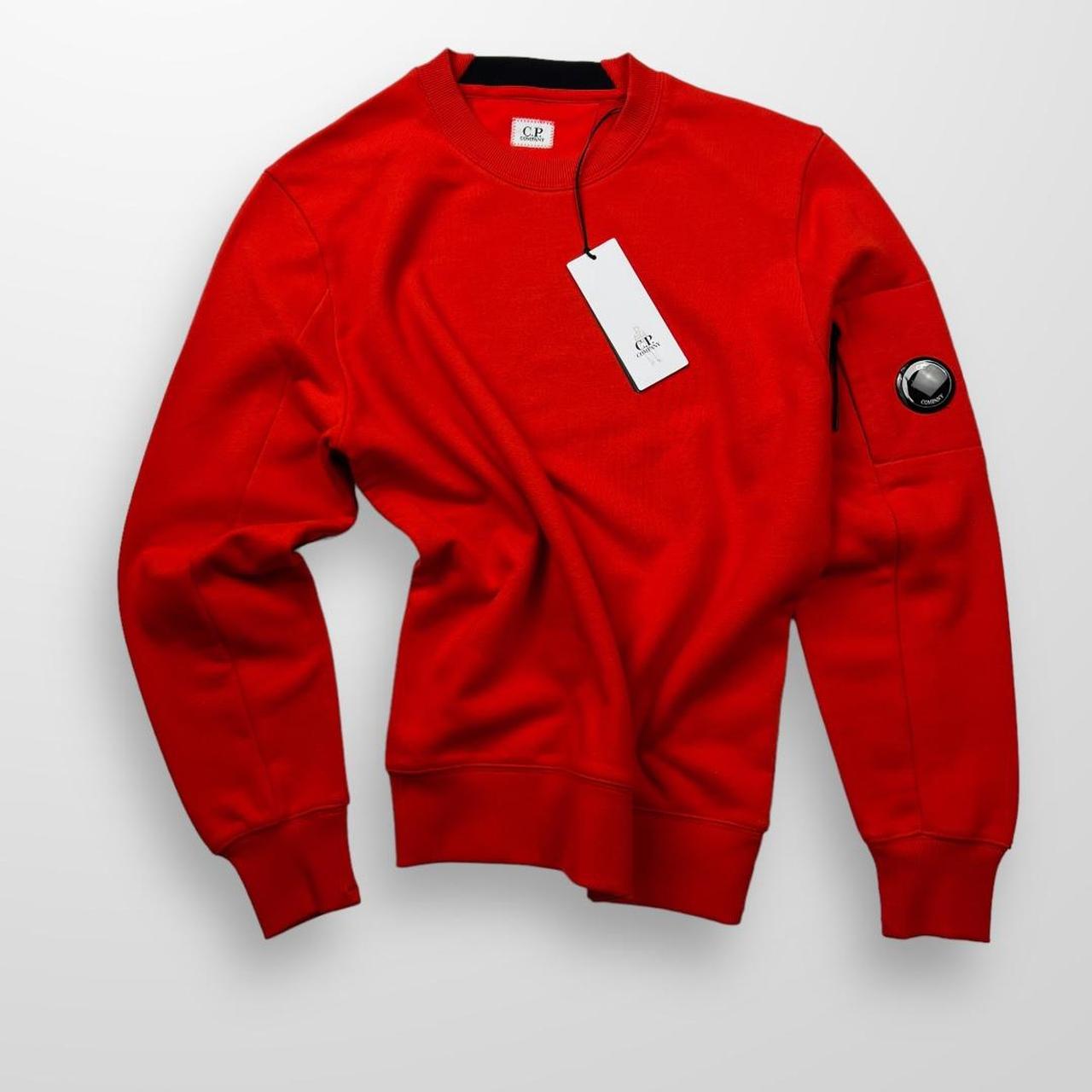 CP Company Diagonal Raised Fleece Crew Neck Sweatshirt In Orange