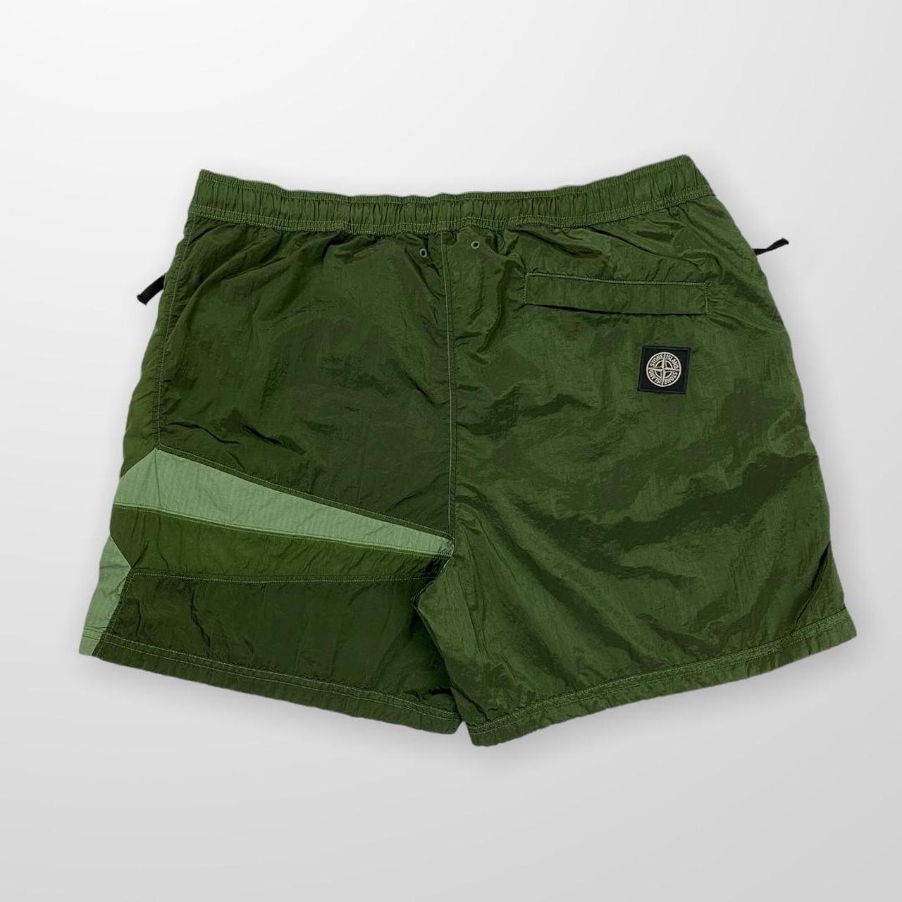 Stone Island Nylon Metal Shimmer Swim Shorts In Khaki Green W/ Large Side Compass Logo