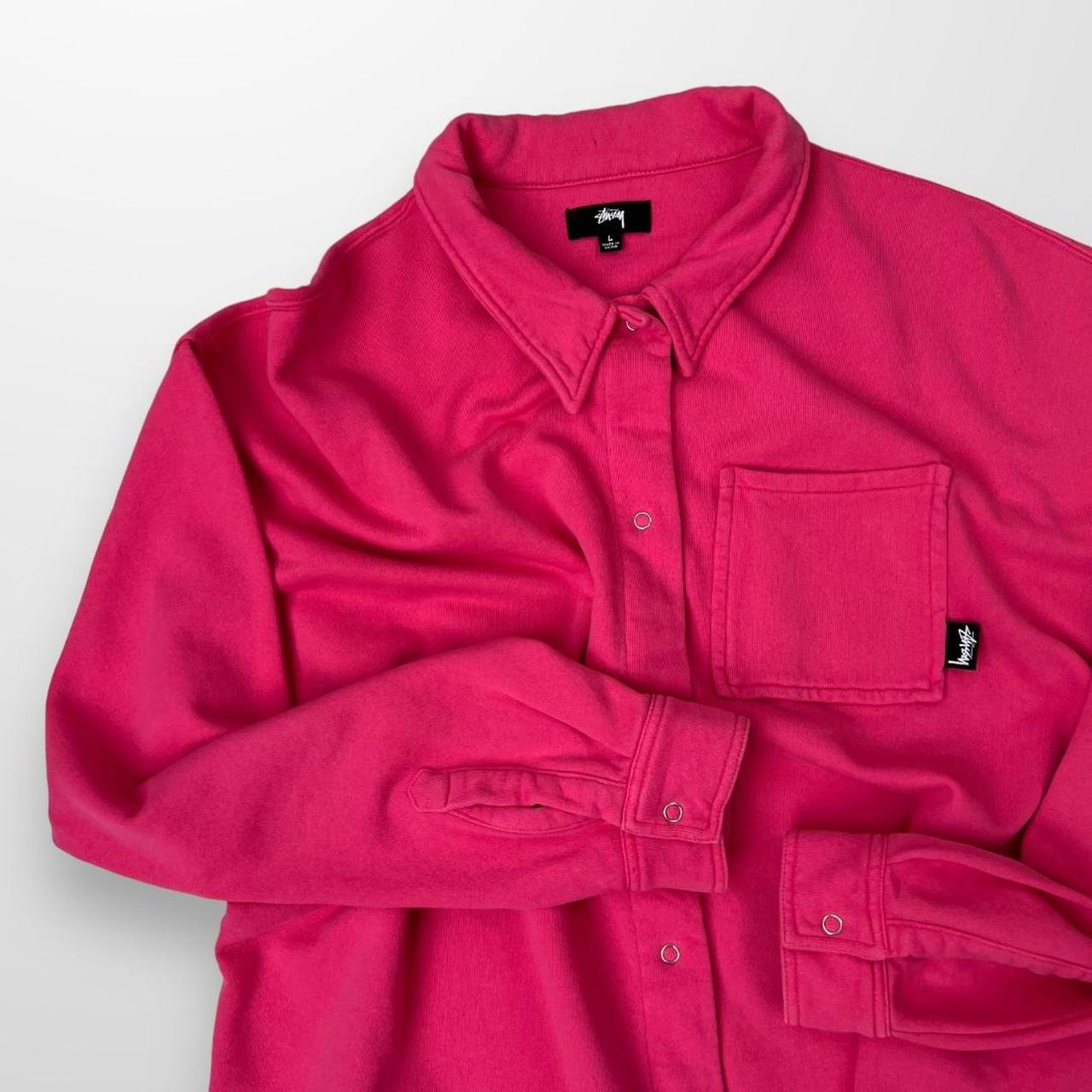 Stussy Huron Shirt / Button Up Sweatshirt In Hit Pink