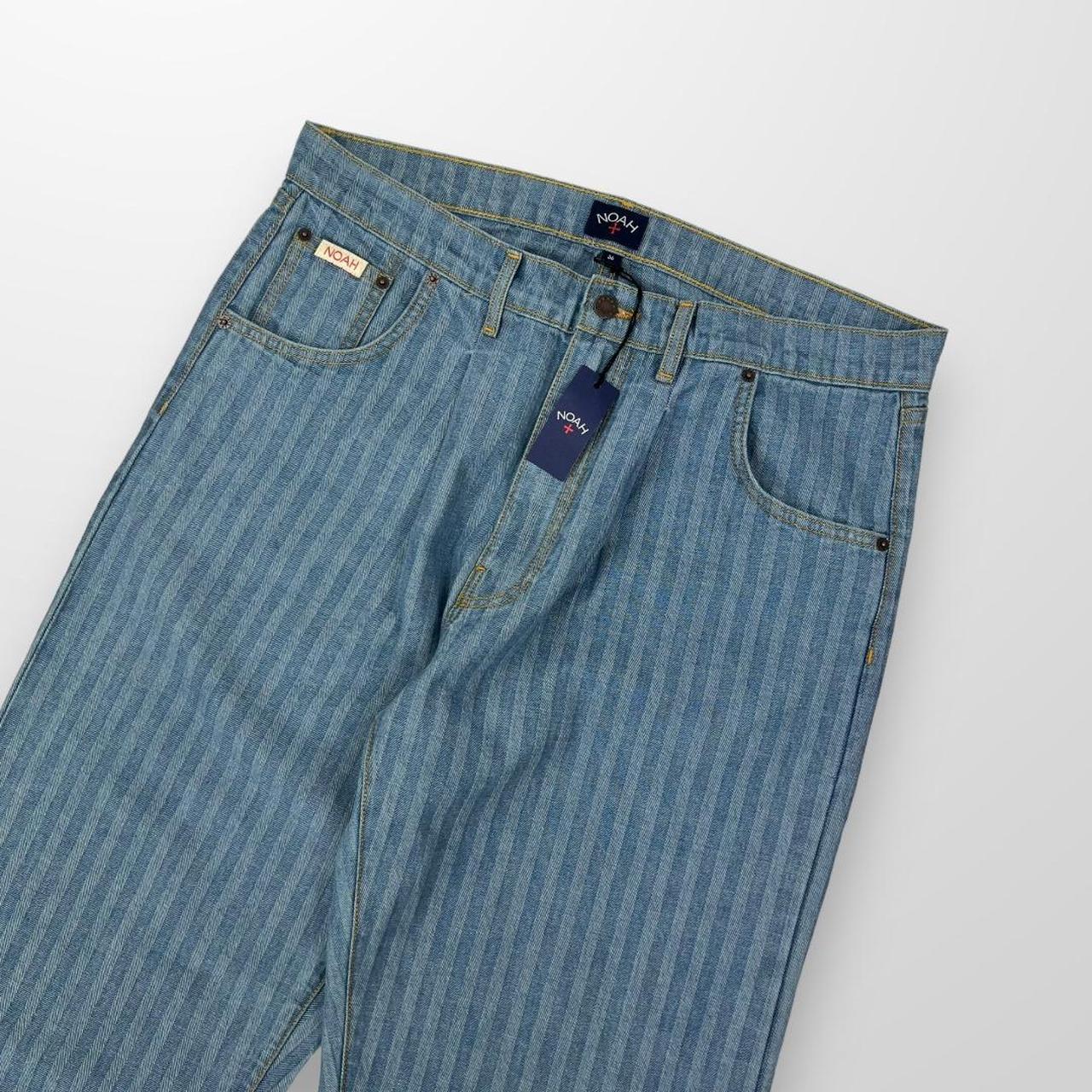 Noah Pleated Striped Jeans In Two Tone Stone Wash Blue