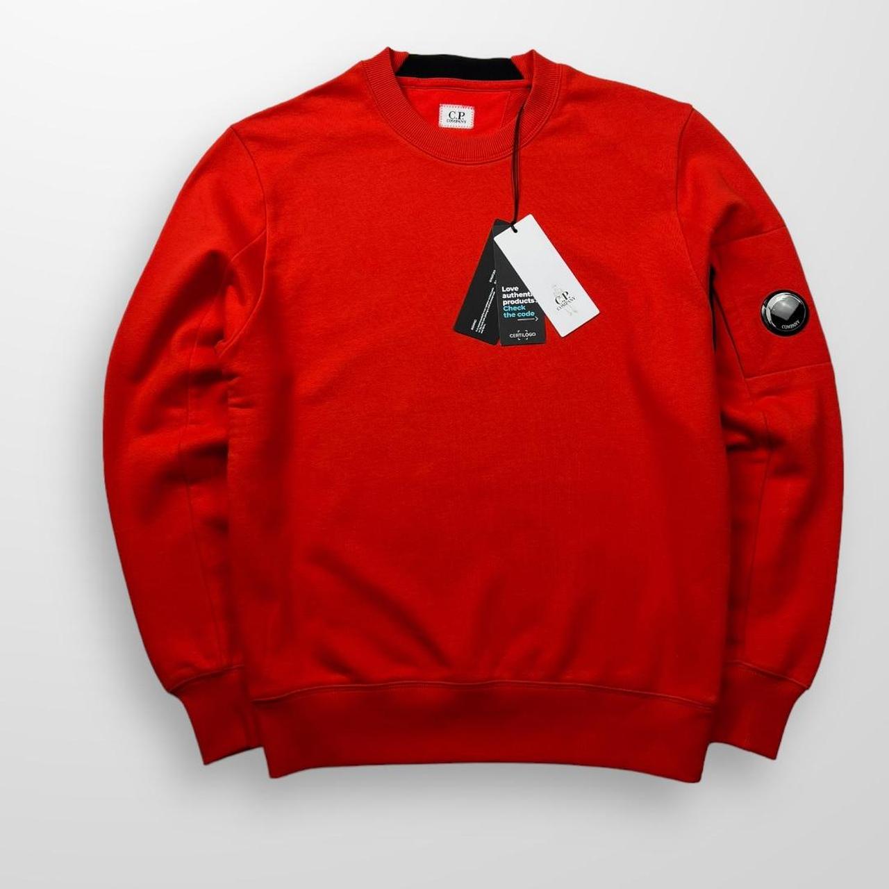 CP Company Diagonal Raised Fleece Crew Neck Sweatshirt In Orange