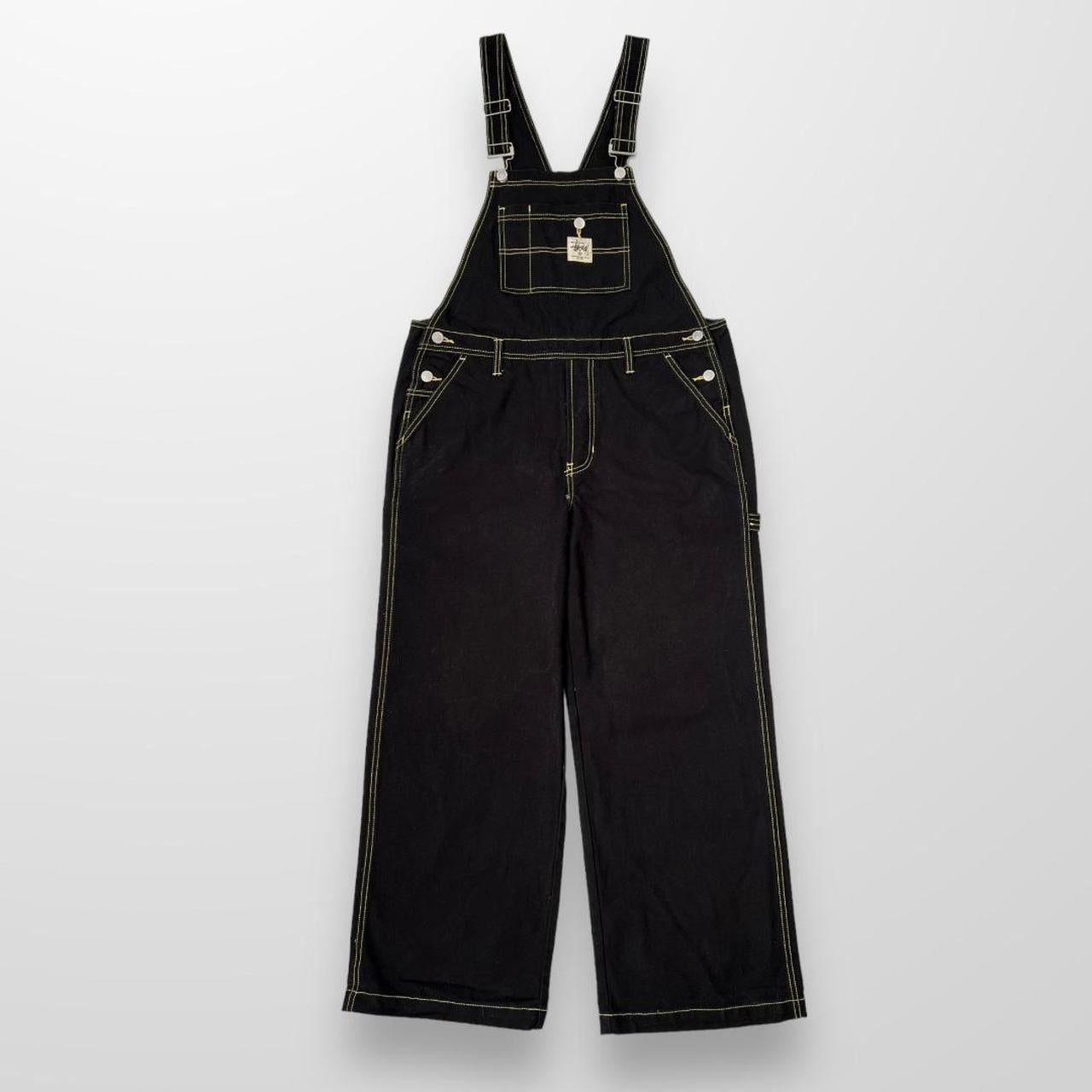 Stussy Dungarees In Black W/ Contrast Stitching