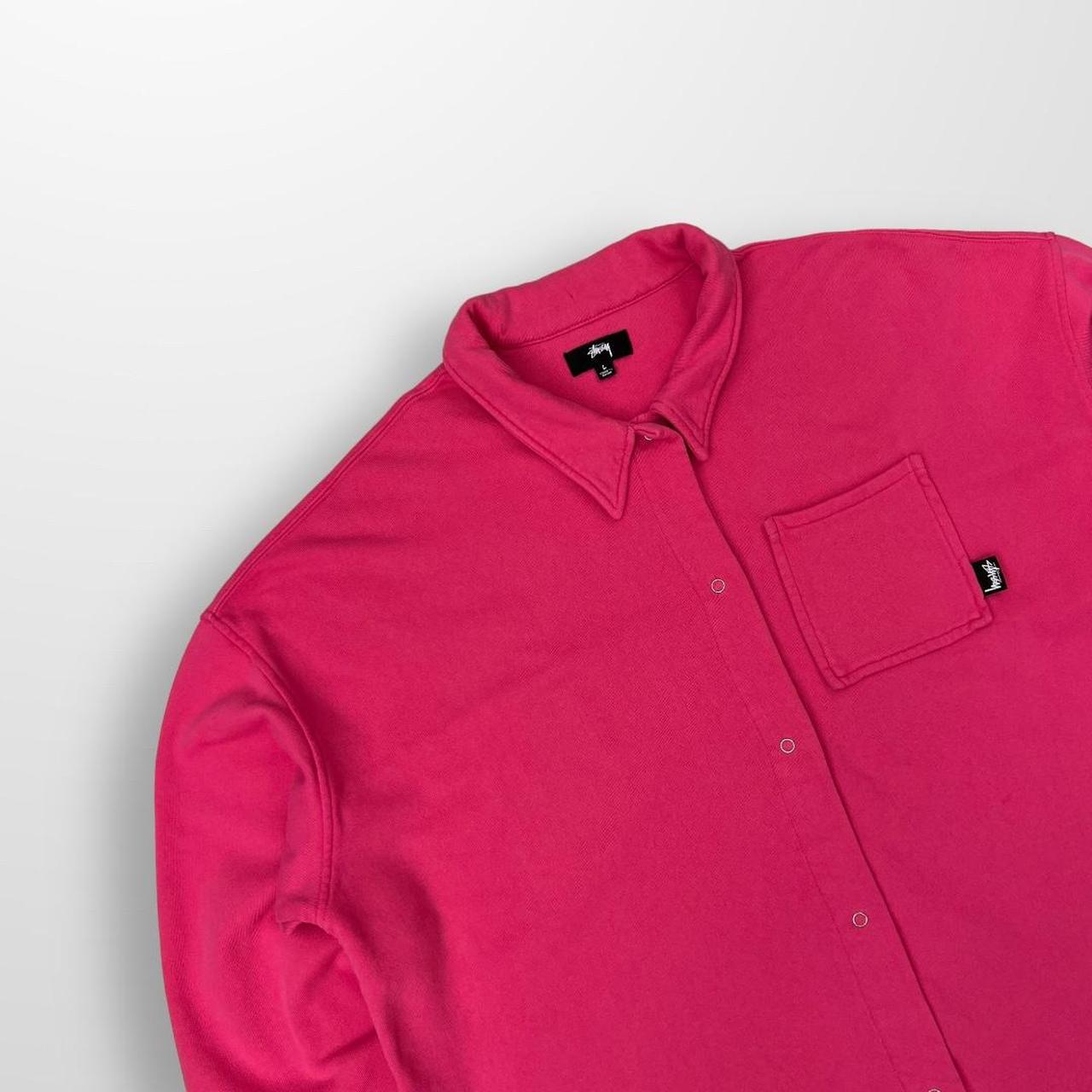 Stussy Huron Shirt / Button Up Sweatshirt In Hit Pink