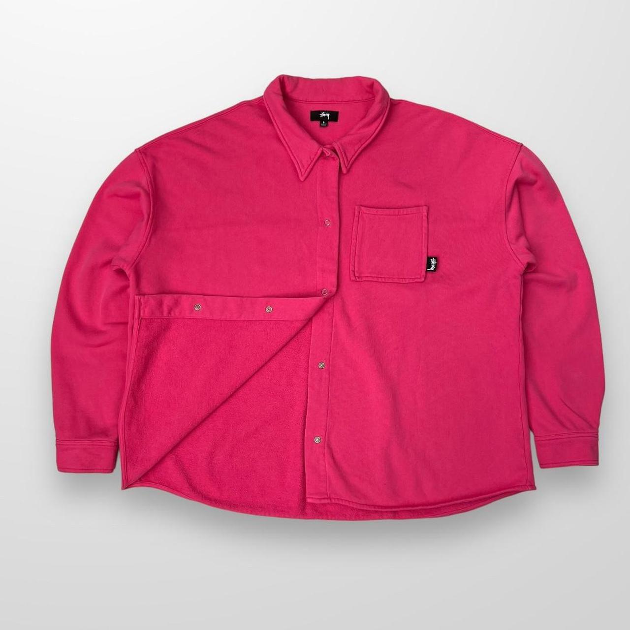 Stussy Huron Shirt / Button Up Sweatshirt In Hit Pink