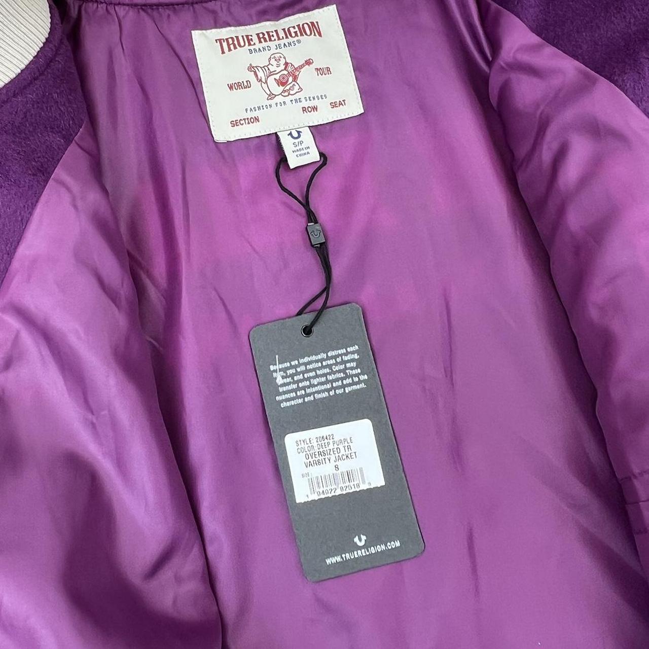 True Religion Varsity Jacket In Purple & Cream