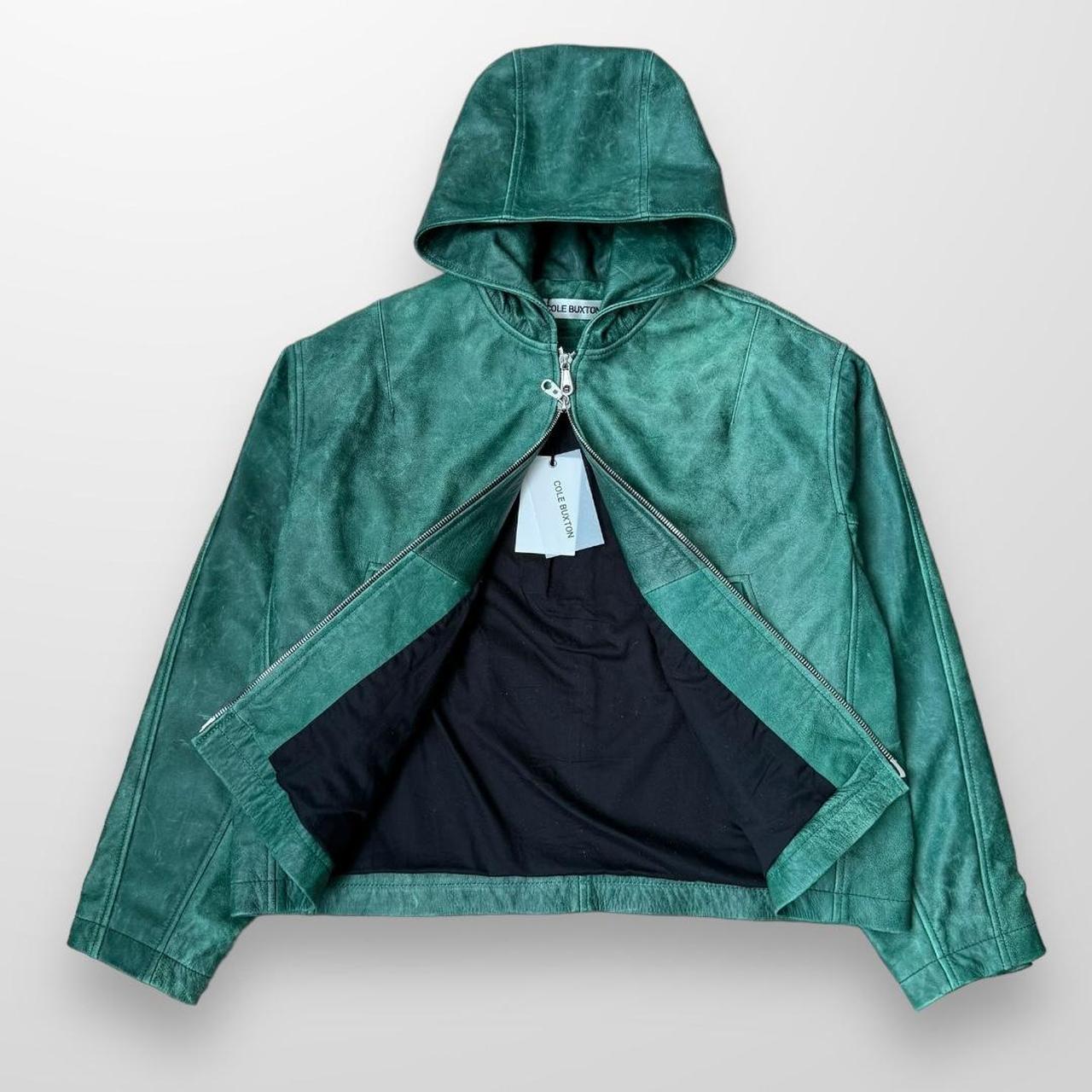 Cole Buxton CB Hooded Leather Jacket In Green