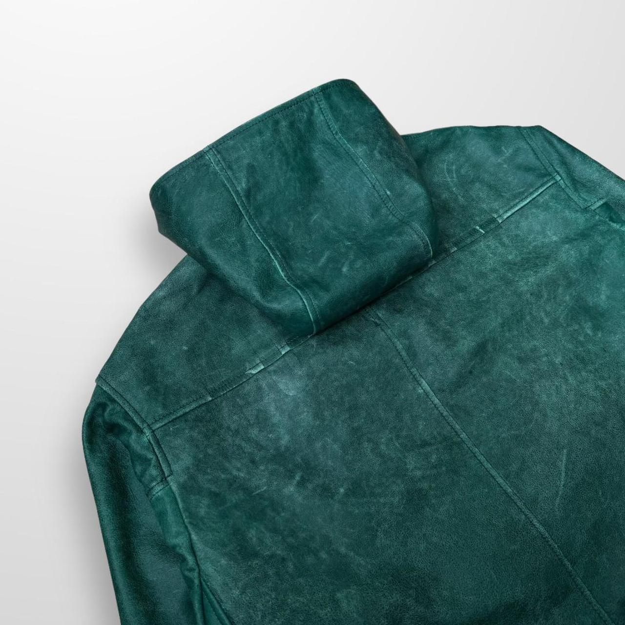 Cole Buxton CB Hooded Leather Jacket In Green