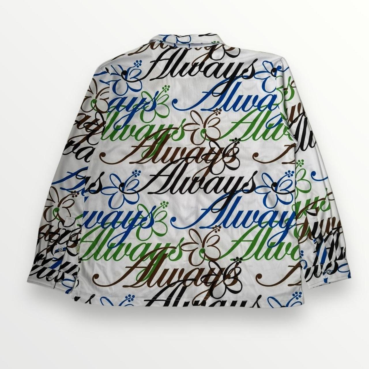 ADWYSD Button Up All Over Script Shirt In White, Blue & Black