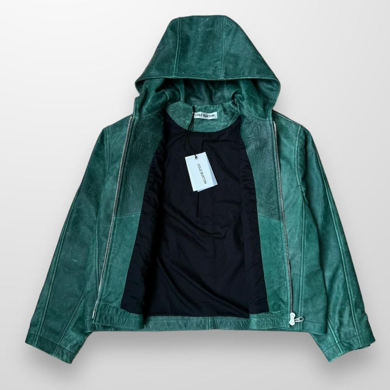 Cole Buxton CB Hooded Leather Jacket In Green