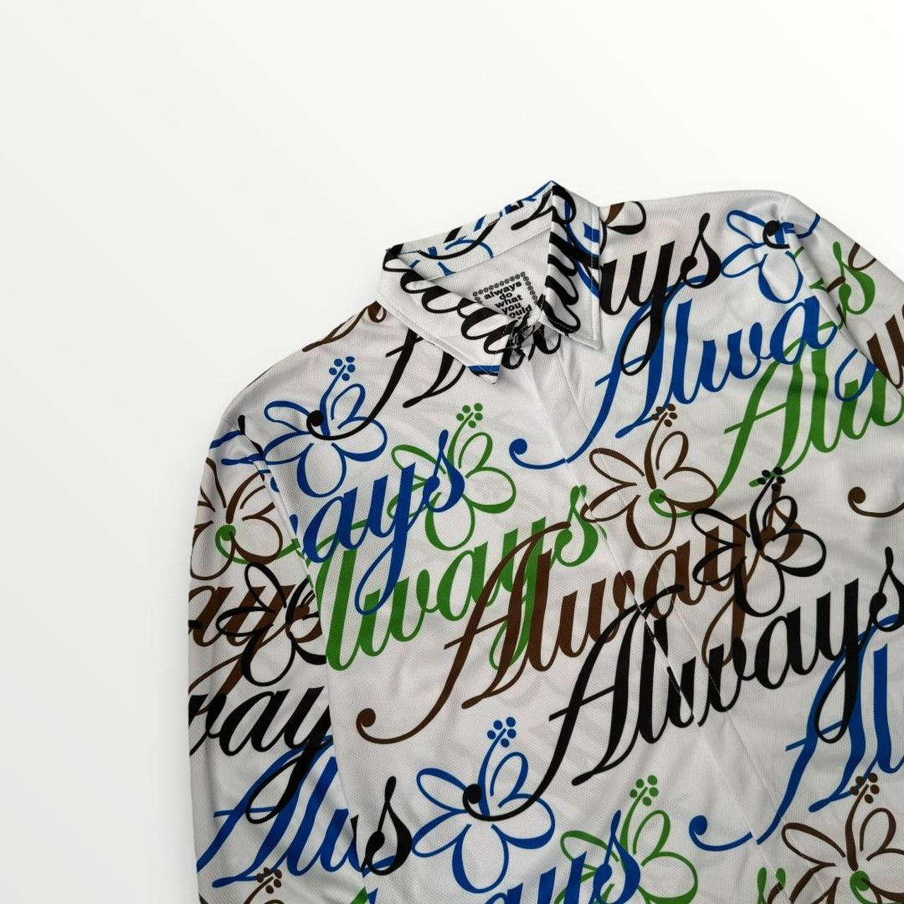 ADWYSD Button Up All Over Script Shirt In White, Blue & Black