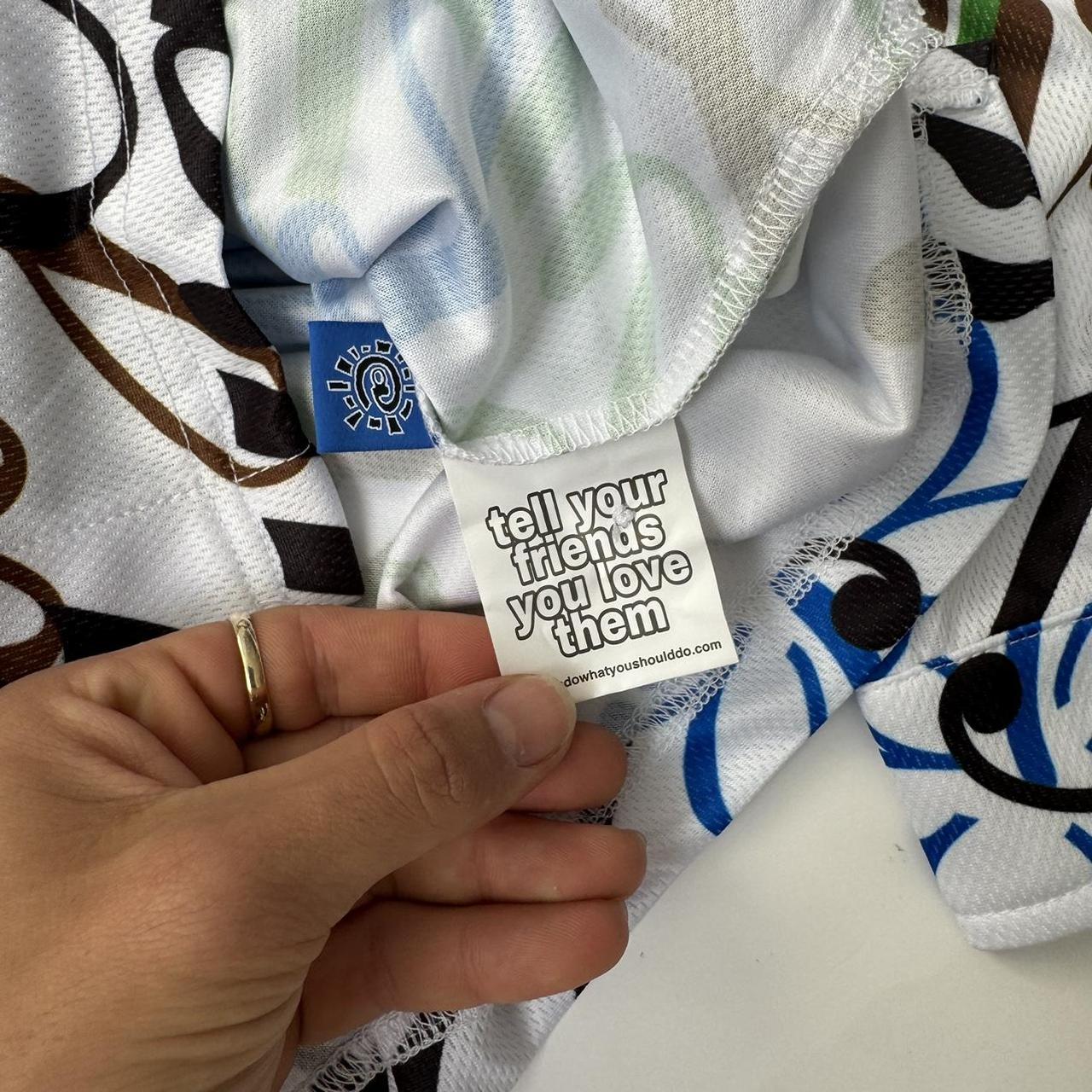 ADWYSD Button Up All Over Script Shirt In White, Blue & Black