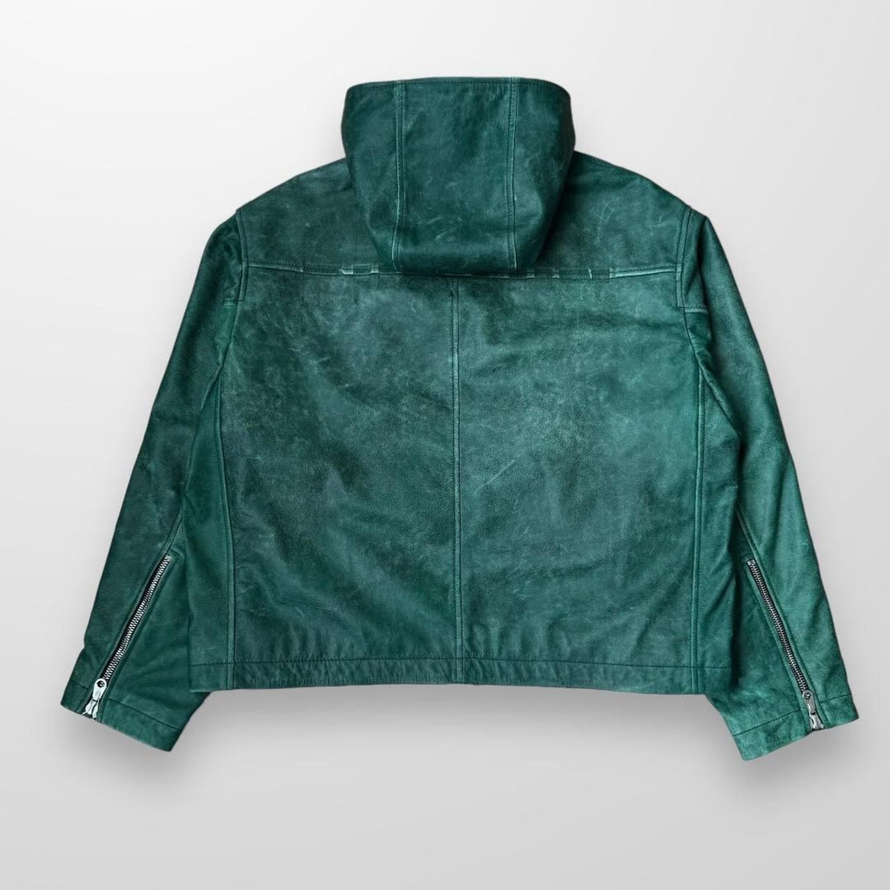 Cole Buxton CB Hooded Leather Jacket In Green