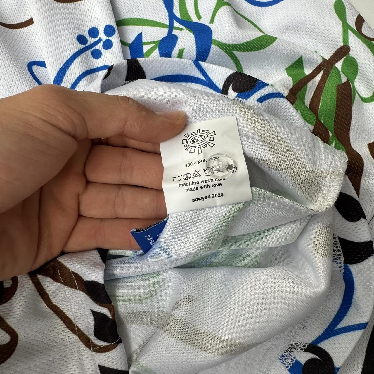 ADWYSD Button Up All Over Script Shirt In White, Blue & Black