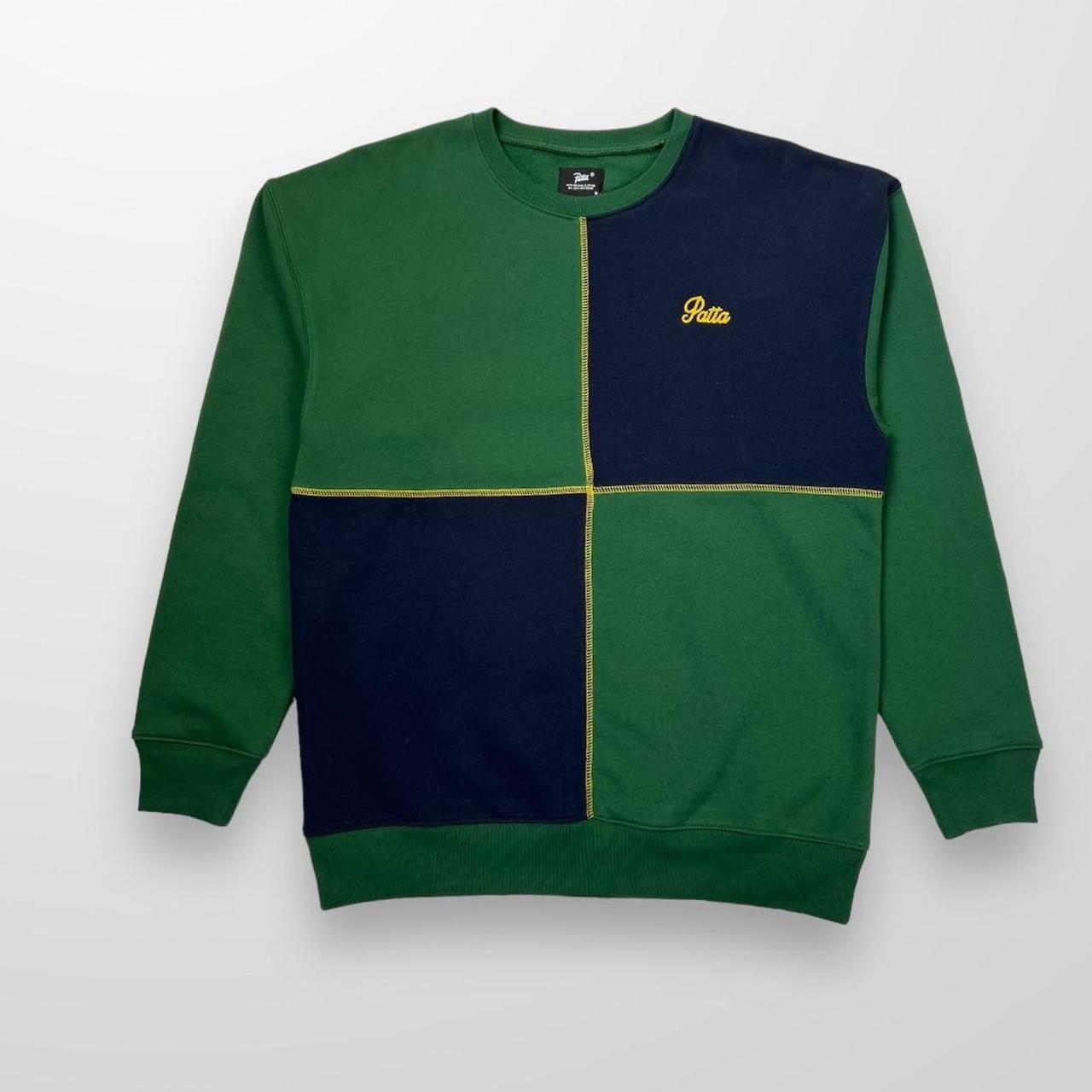 Patta Colour Block Crewneck Sweatshirt In Dark Green & Sky Captain