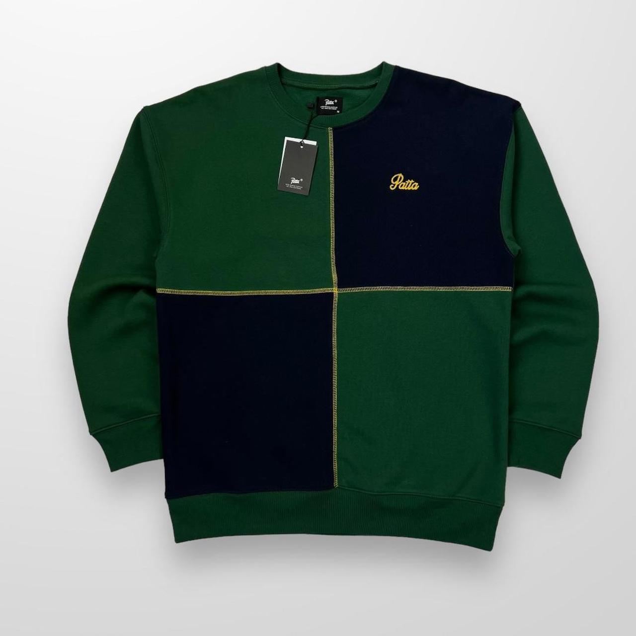Patta Colour Block Crewneck Sweatshirt In Dark Green & Sky Captain