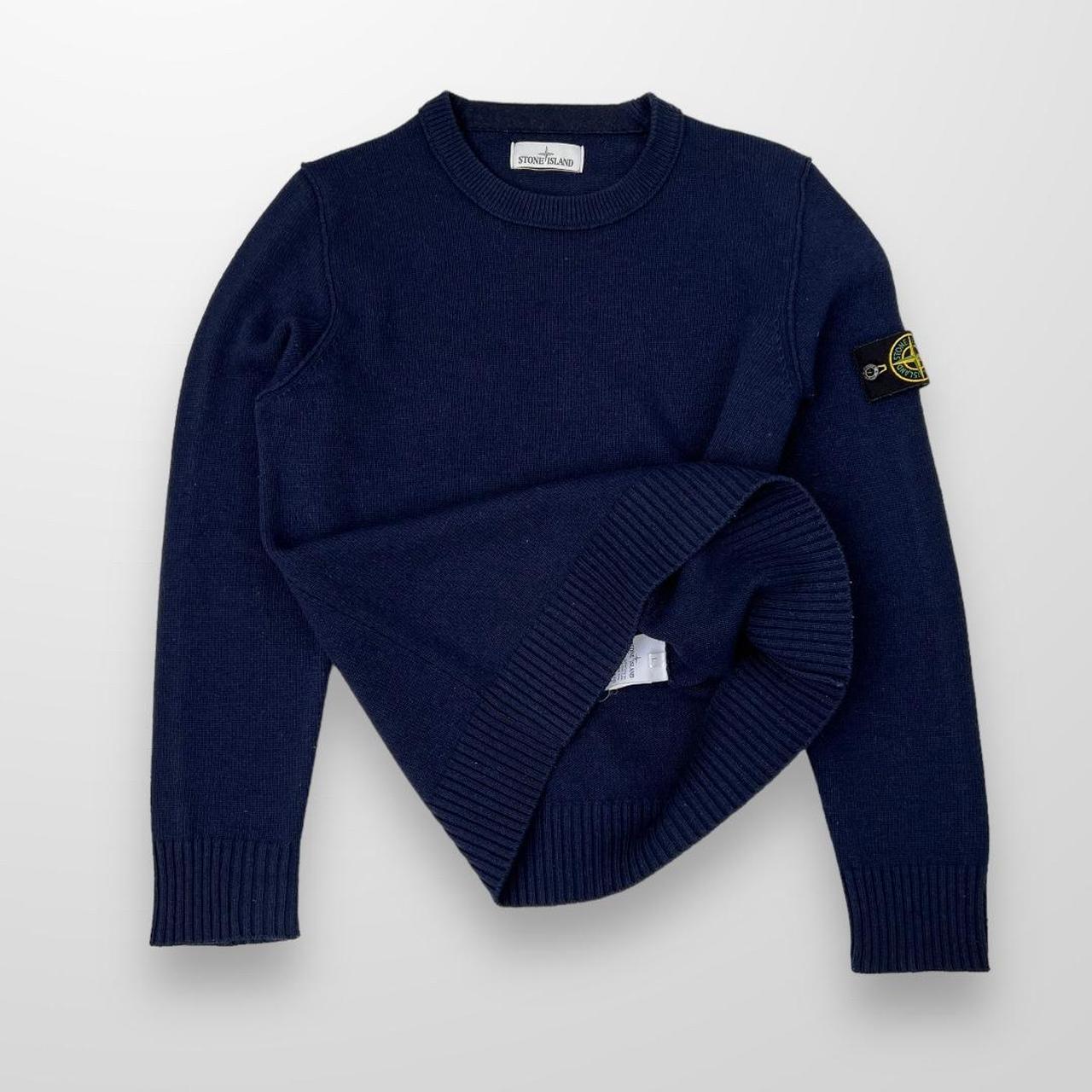 Stone Island Crewneck Lambswool Knit Sweater In Navy