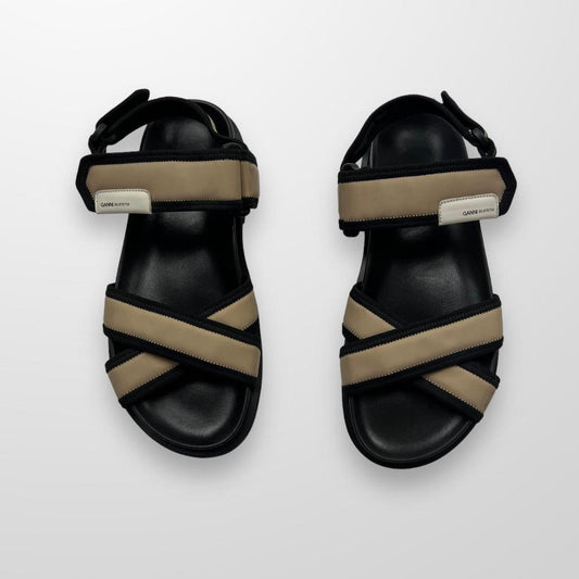 Ganni Neoprene Strap Sandals In Black & Cream