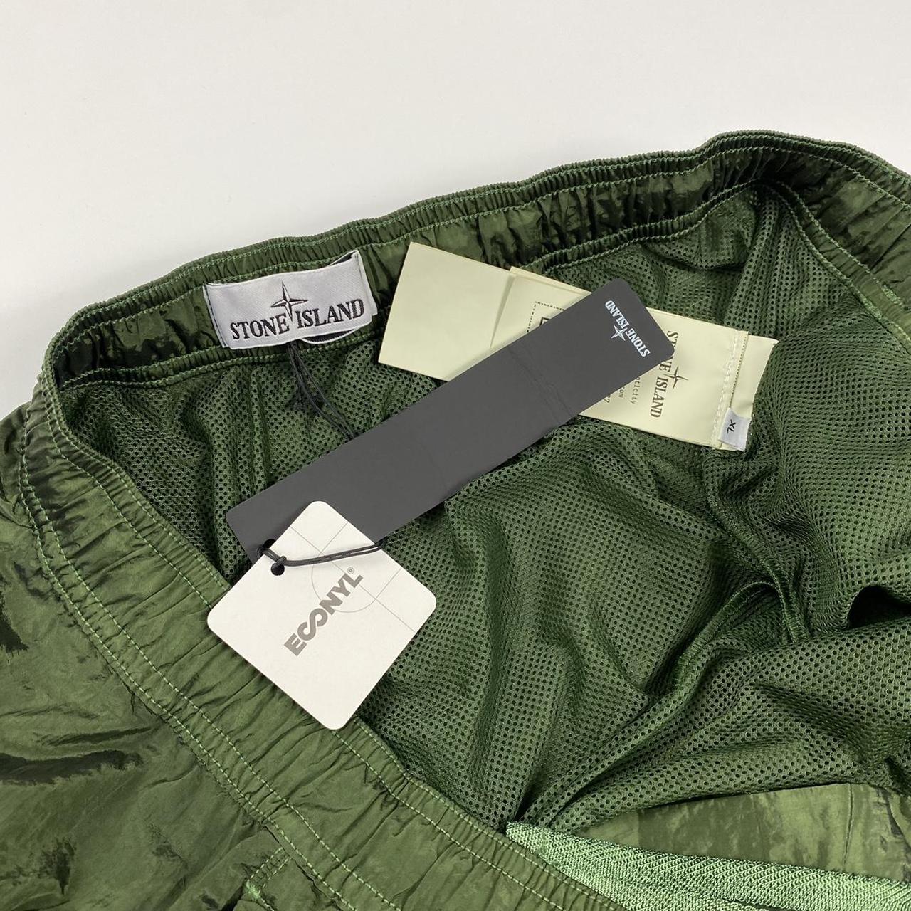 Stone Island Nylon Metal Shimmer Swim Shorts In Khaki Green W/ Large Side Compass Logo