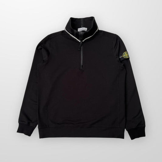 Stone Island 1/4 Zip Sweatshirt In Black W/ White Trim
