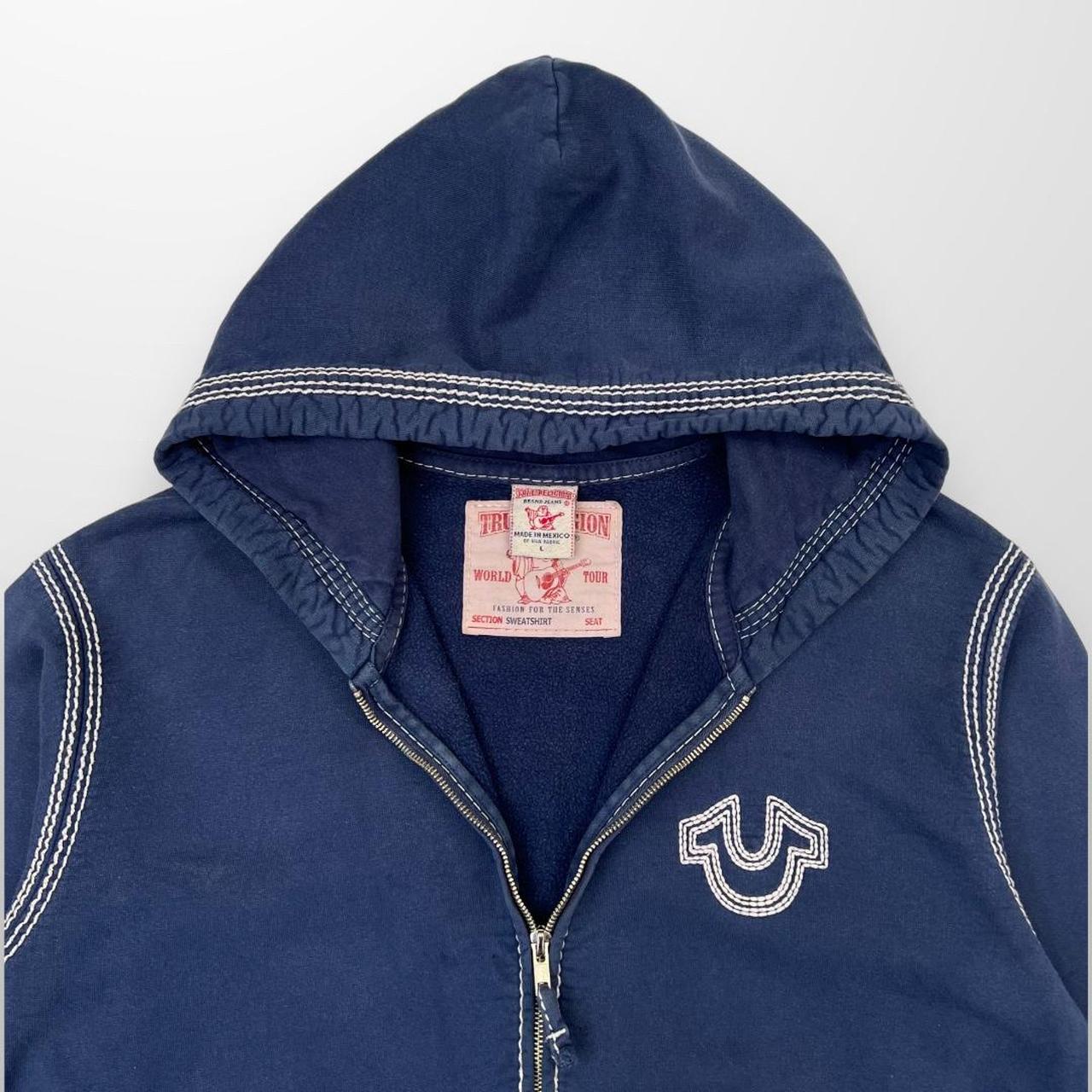 True Religion Big Stitch Hoodie In Navy Blue