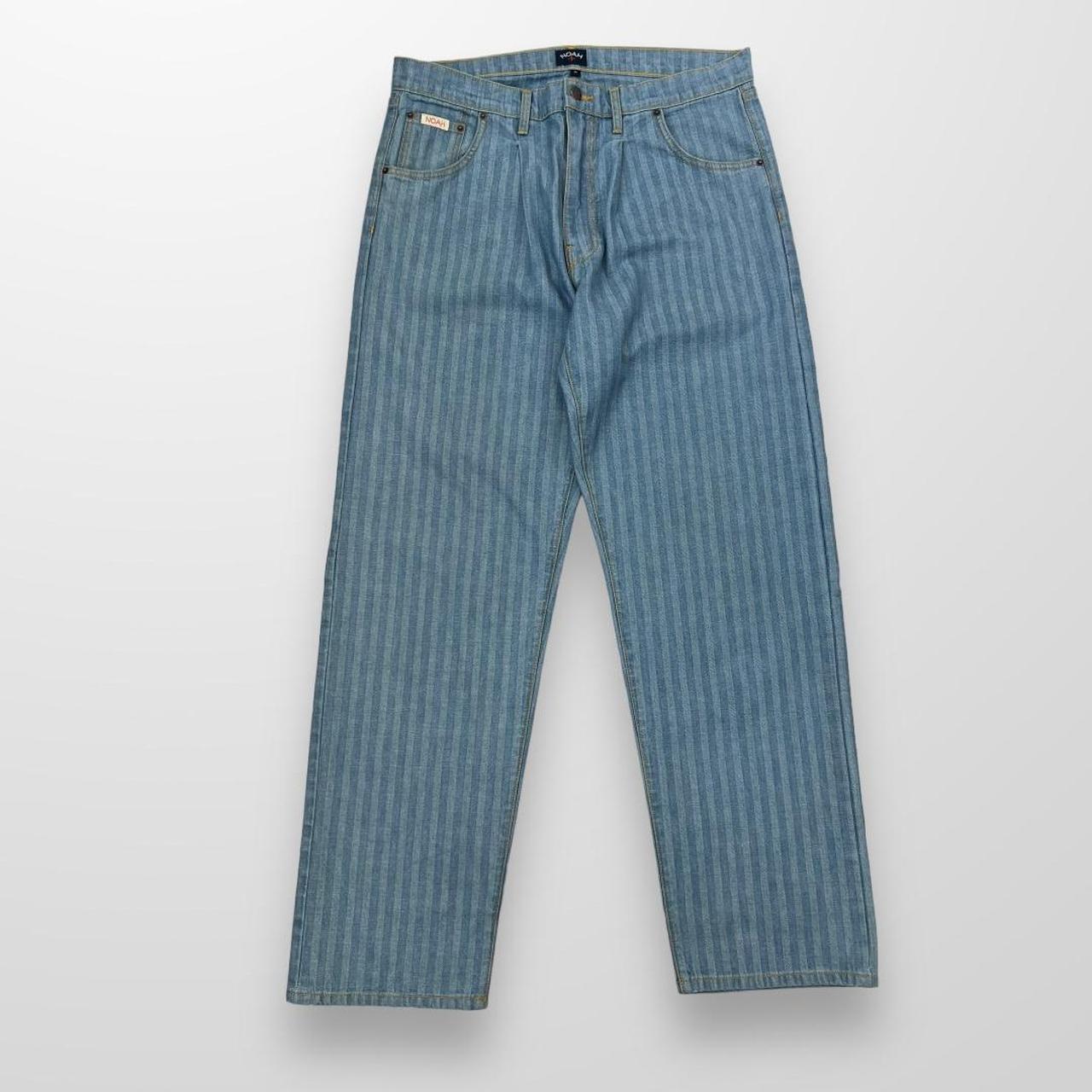 Noah Pleated Striped Jeans In Two Tone Stone Wash Blue