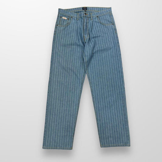 Noah Pleated Striped Jeans In Two Tone Stone Wash Blue