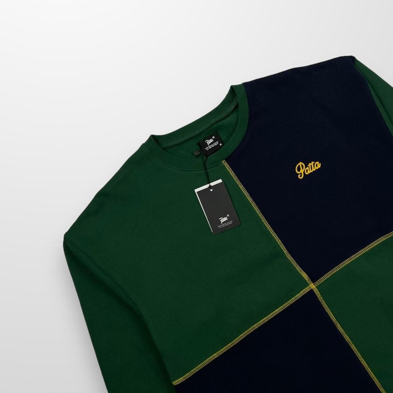 Patta Colour Block Crewneck Sweatshirt In Dark Green & Sky Captain